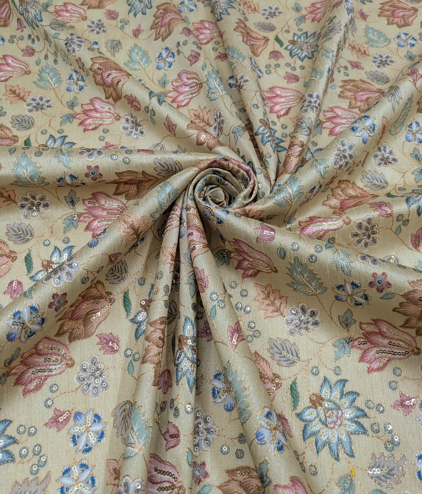 Beige gold embroidered fabric, Luxury fabric, Fashion fabric, Indian fabric, Gold flower, Wedding dress, Bridesmaid dress, Evening dress - NFAF741