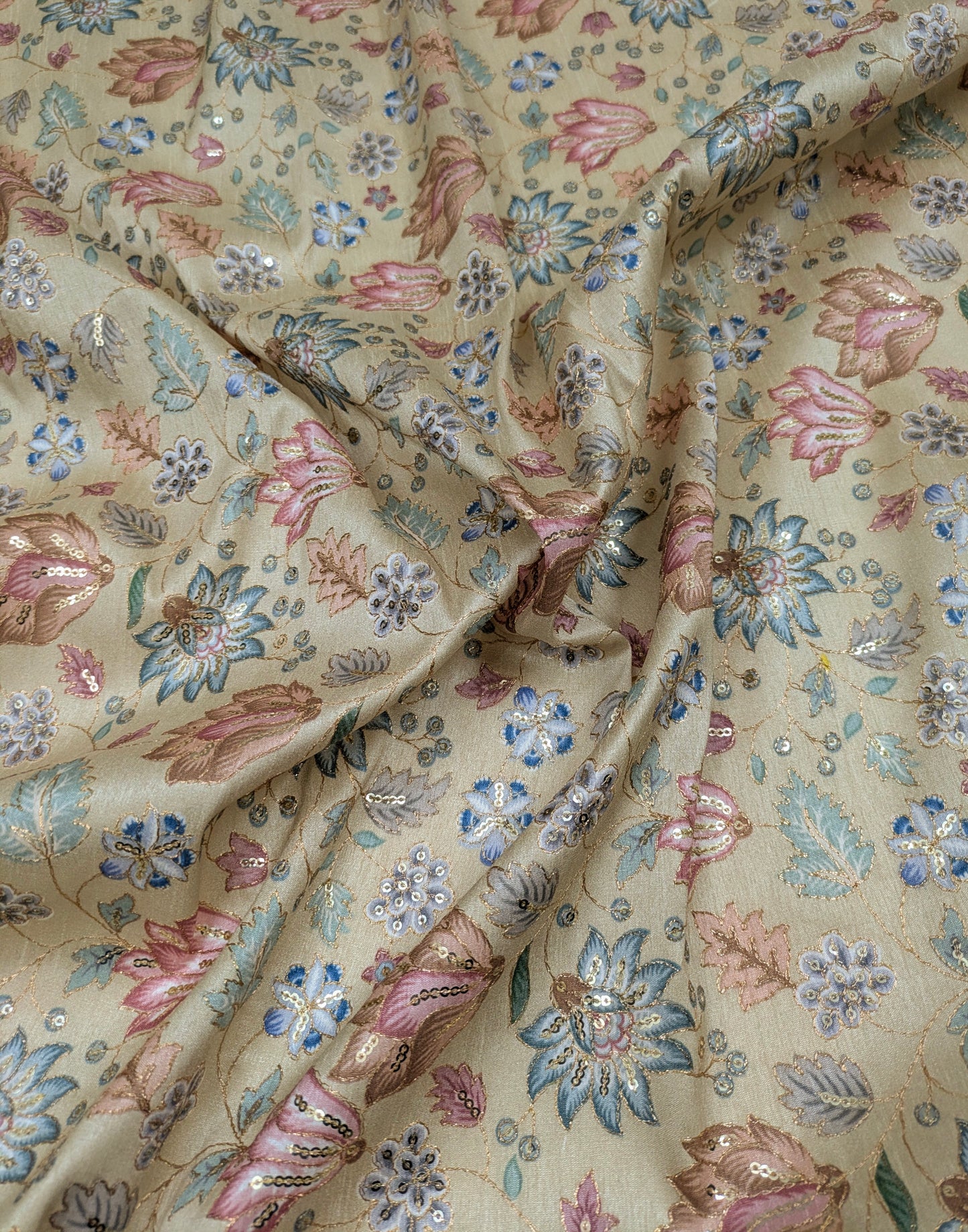Beige gold embroidered fabric, Luxury fabric, Fashion fabric, Indian fabric, Gold flower, Wedding dress, Bridesmaid dress, Evening dress - NFAF741