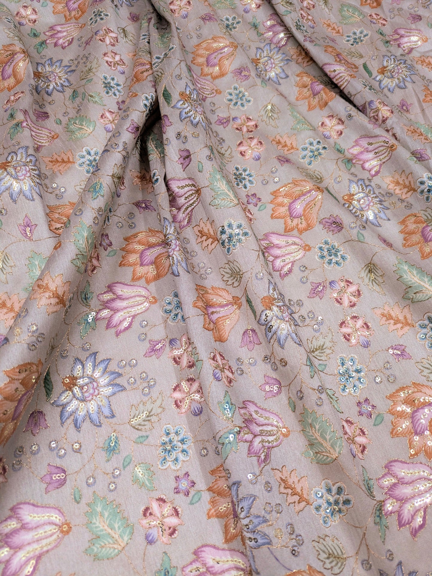 Gray and gold embroidered fabric, Wedding dress, Bridesmaid dress, Embroidery design, Thread embroidery, Fashion fabric - NFAF759