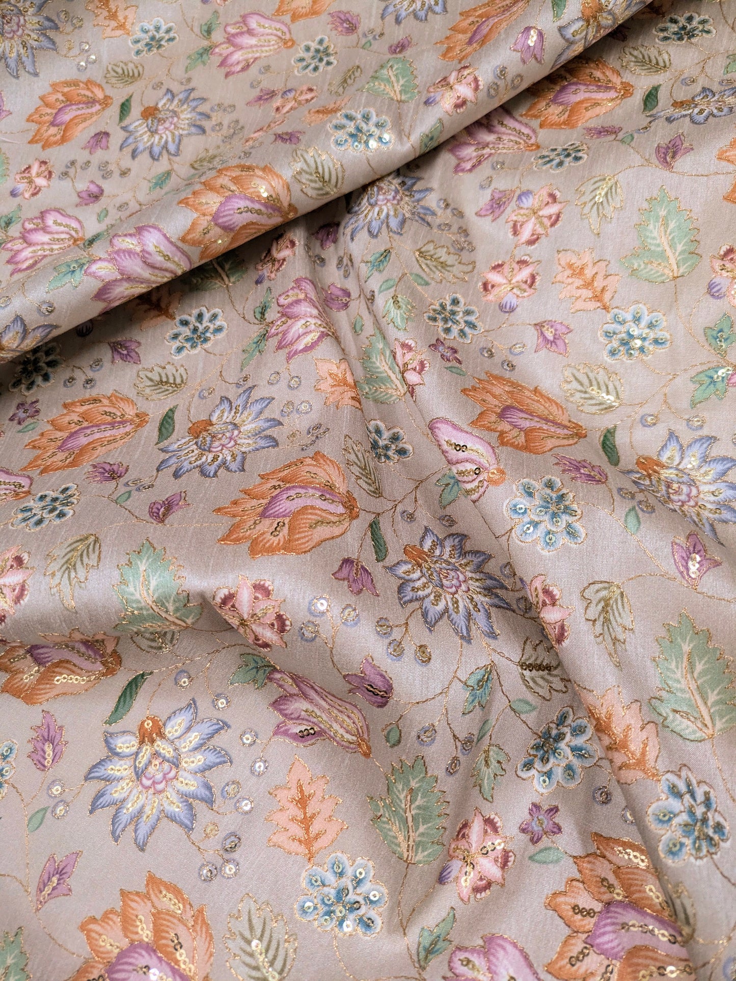 Gray and gold embroidered fabric, Wedding dress, Bridesmaid dress, Embroidery design, Thread embroidery, Fashion fabric - NFAF759
