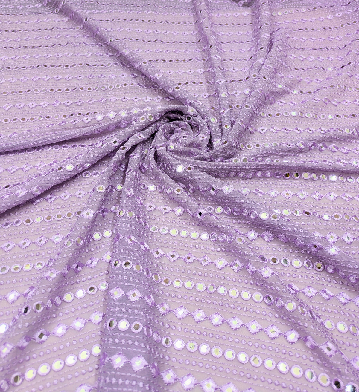 Lavender embroidered fabric, Georgette foil mirror fabric, Gold fabric, Wedding inspiration, Bridesmaid dress, Fashion fabric, Indian fabric, Thread embroidery - NFAF768