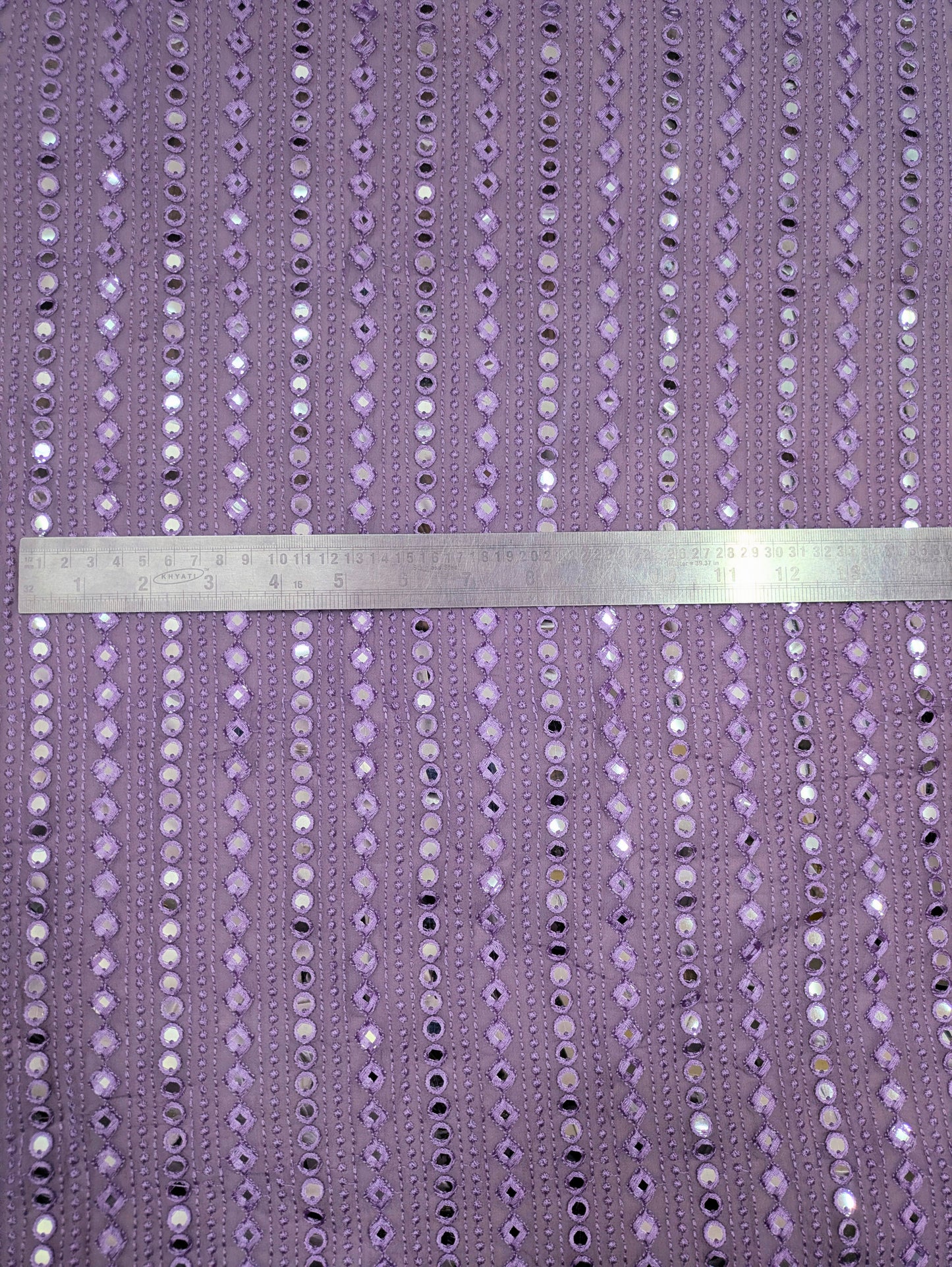 Lavender embroidered fabric, Georgette foil mirror fabric, Gold fabric, Wedding inspiration, Bridesmaid dress, Fashion fabric, Indian fabric, Thread embroidery - NFAF768