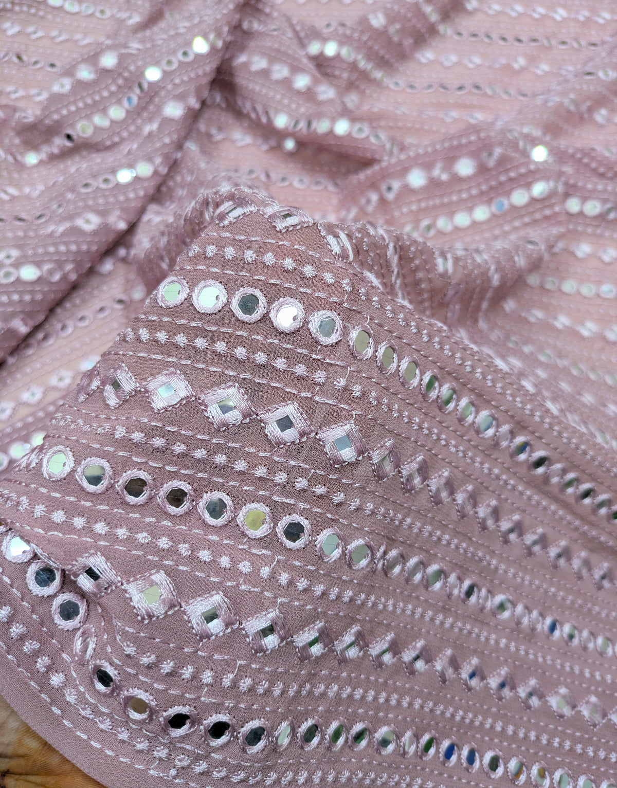 Blush embroidered fabric, Georgette foil mirror fabric, Gold fabric, Wedding inspiration, Bridesmaid dress, Fashion fabric, Indian fabric, Thread embroidery - NFAF783