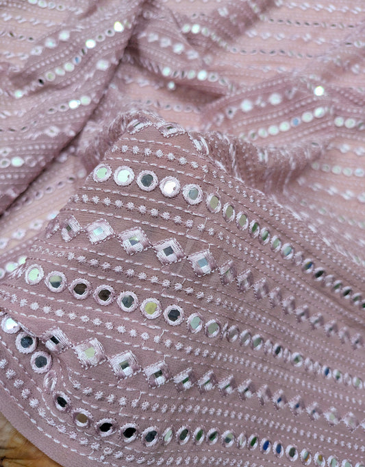 Blush embroidered fabric, Georgette foil mirror fabric, Gold fabric, Wedding inspiration, Bridesmaid dress, Fashion fabric, Indian fabric, Thread embroidery - NFAF783