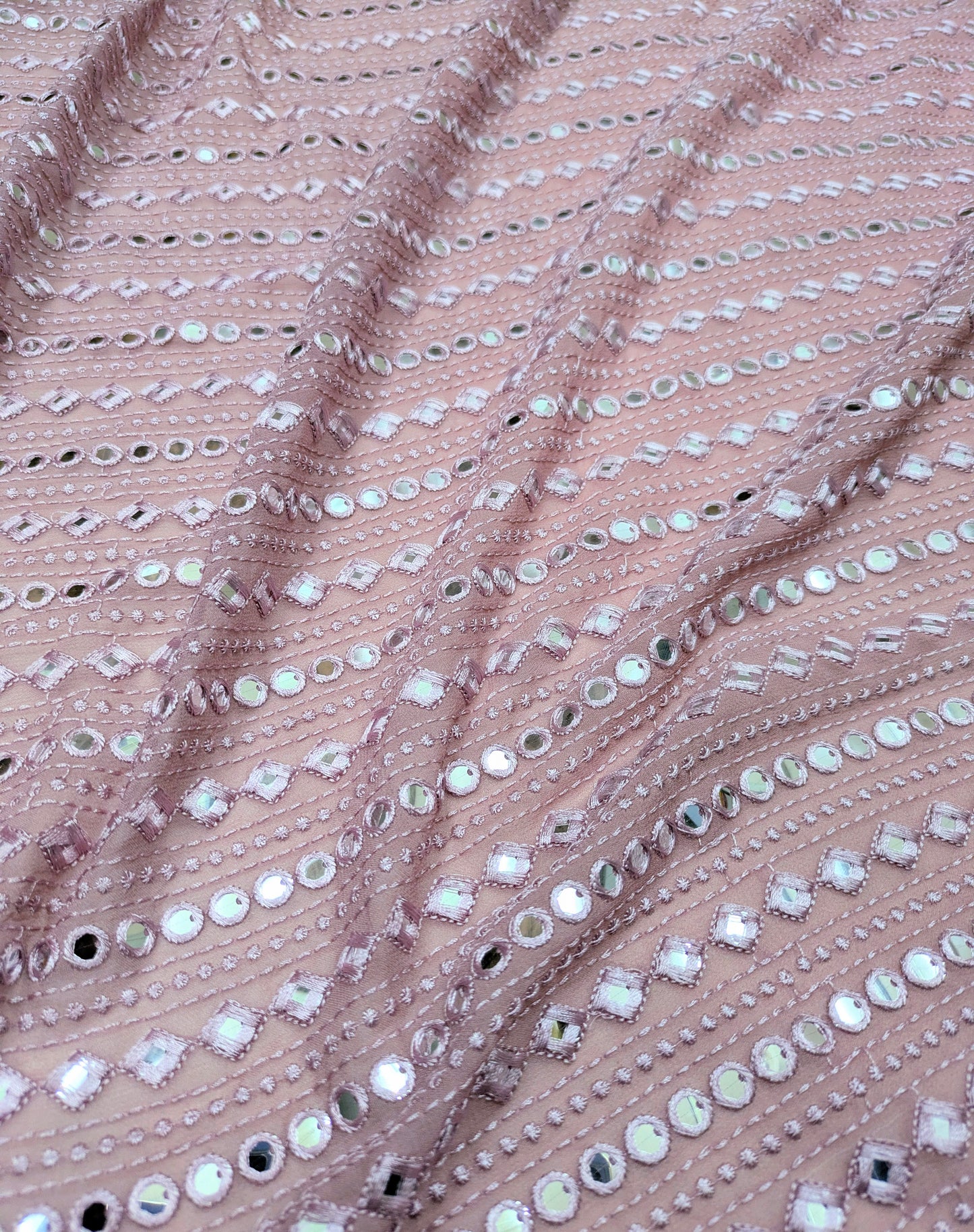 Blush embroidered fabric, Georgette foil mirror fabric, Gold fabric, Wedding inspiration, Bridesmaid dress, Fashion fabric, Indian fabric, Thread embroidery - NFAF783