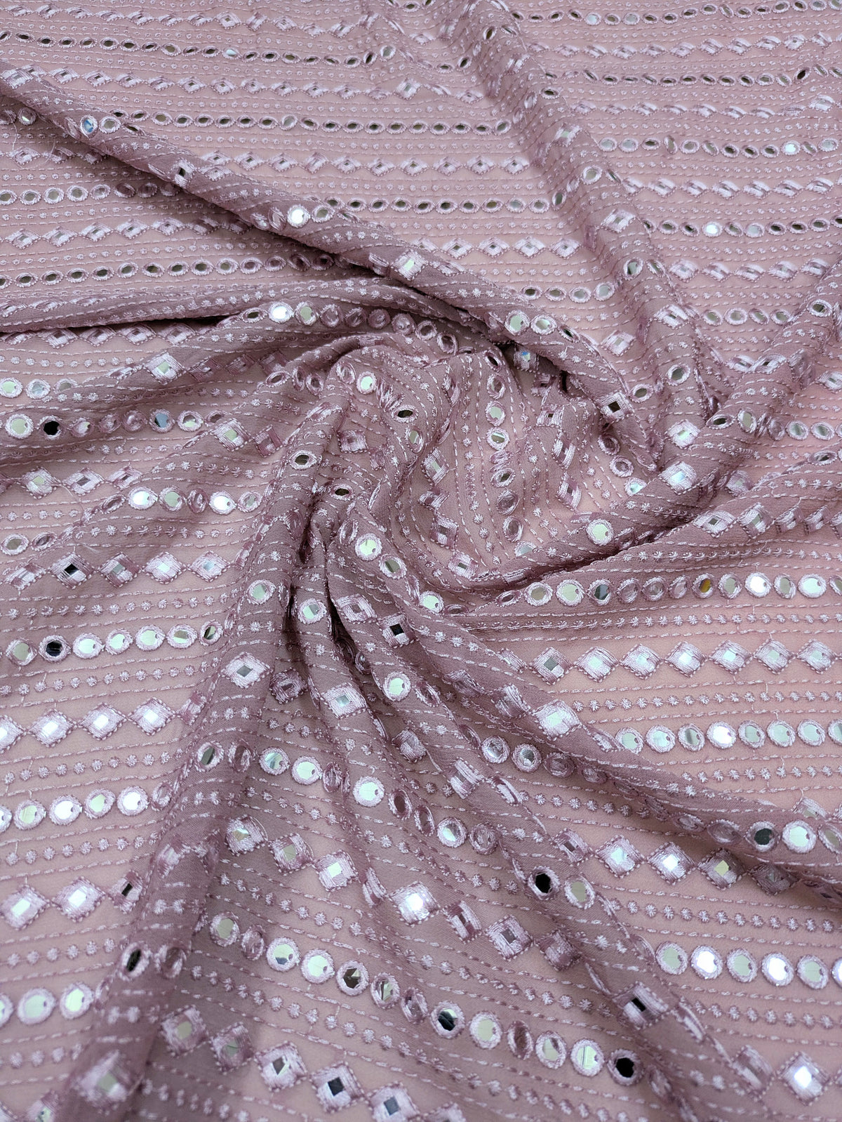 Blush embroidered fabric, Georgette foil mirror fabric, Gold fabric, Wedding inspiration, Bridesmaid dress, Fashion fabric, Indian fabric, Thread embroidery - NFAF783