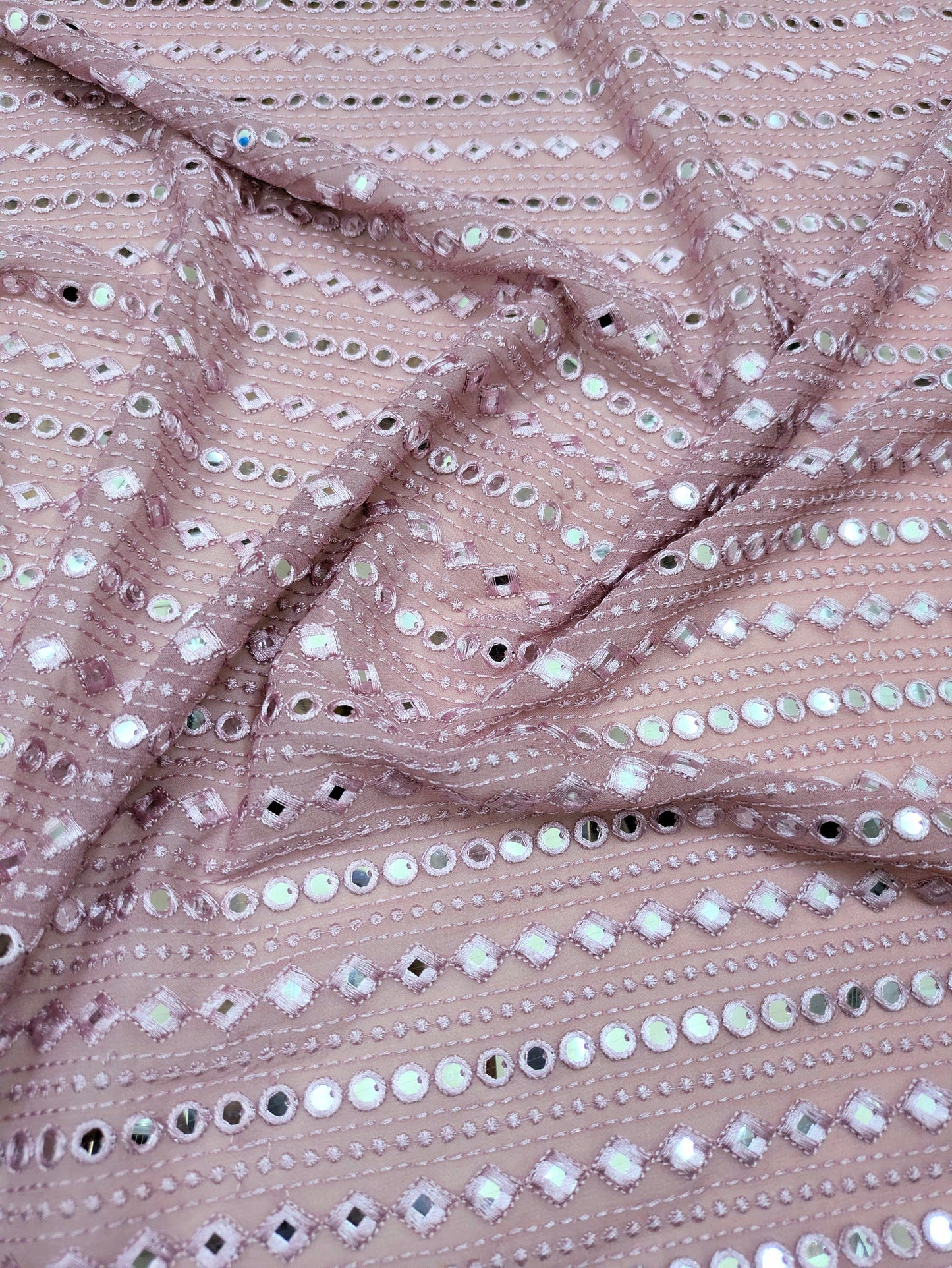 Blush embroidered fabric, Georgette foil mirror fabric, Gold fabric, Wedding inspiration, Bridesmaid dress, Fashion fabric, Indian fabric, Thread embroidery - NFAF783