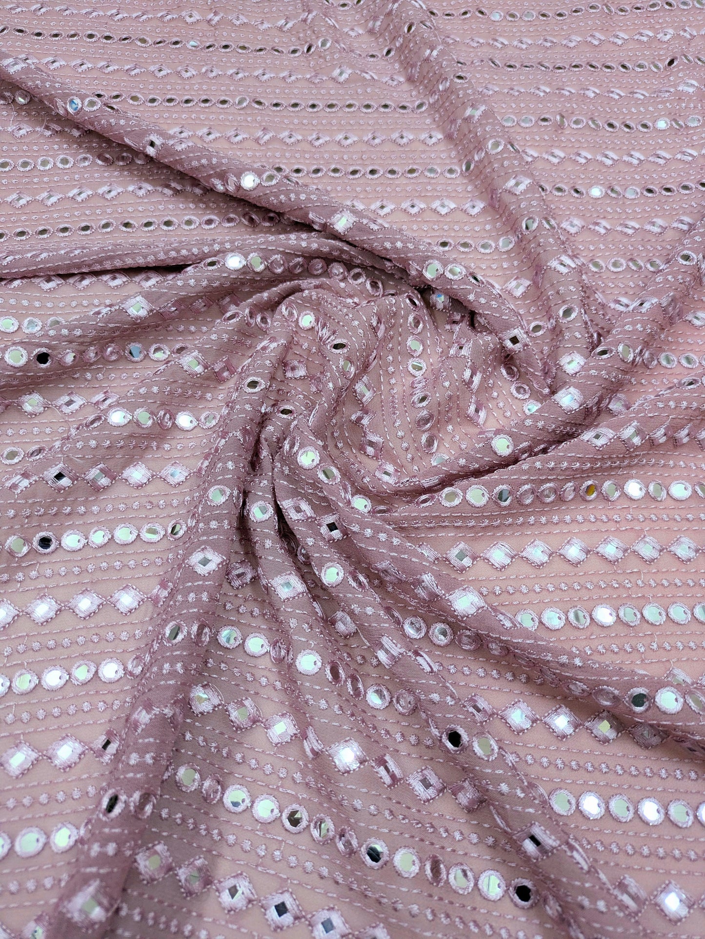 Blush embroidered fabric, Georgette foil mirror fabric, Gold fabric, Wedding inspiration, Bridesmaid dress, Fashion fabric, Indian fabric, Thread embroidery - NFAF783