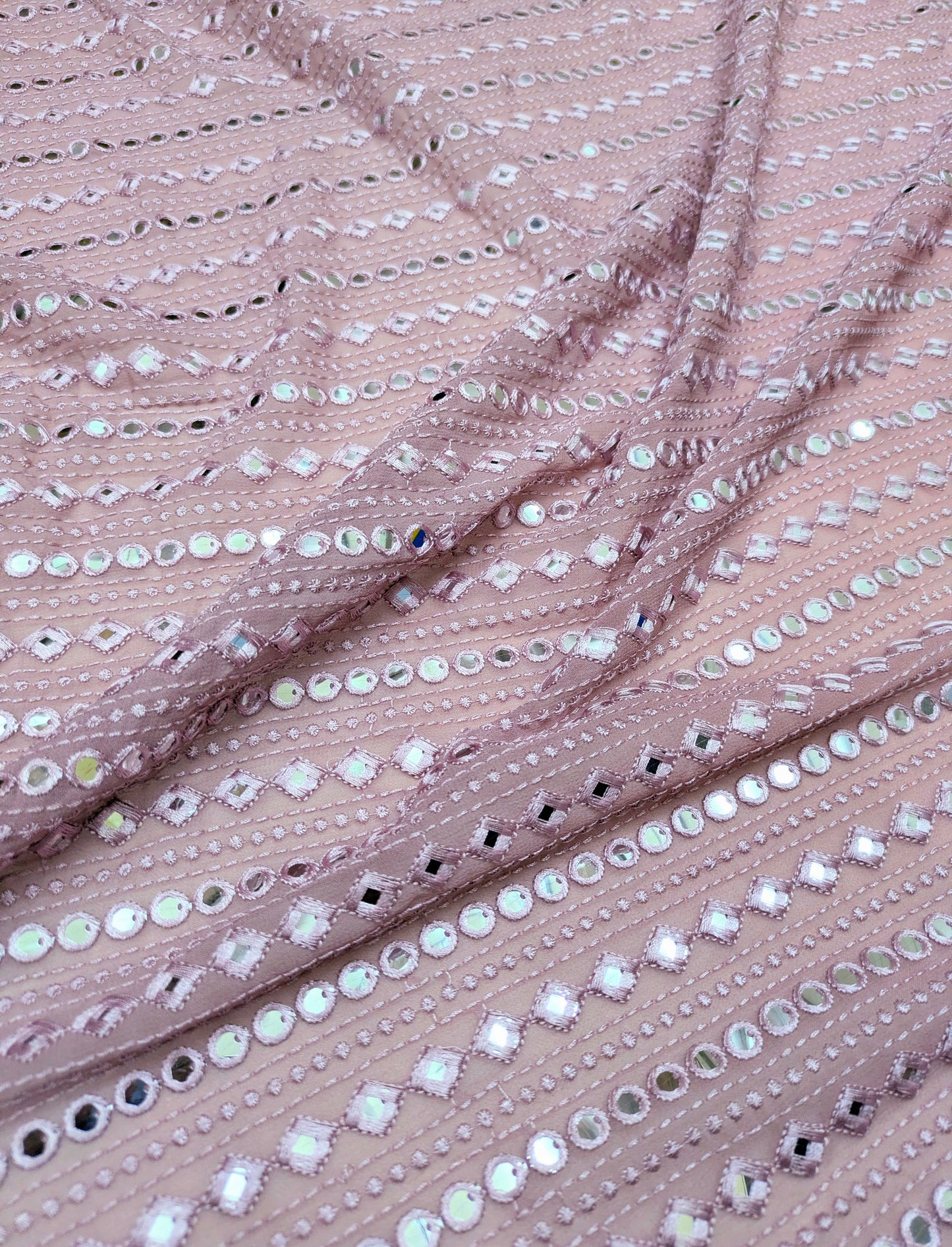 Blush embroidered fabric, Georgette foil mirror fabric, Gold fabric, Wedding inspiration, Bridesmaid dress, Fashion fabric, Indian fabric, Thread embroidery - NFAF783