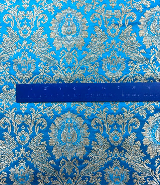 Indian Banarasi Brocade fabric in Light Blue and Gold color, Multiple lengths will come in the continuous piece - NF803