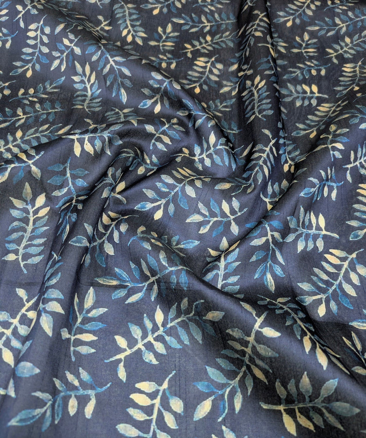 Blue printed tussar silk, Wedding dress, Bridesmaid dress, Floral fabric, Wedding inspiration, Vintage fabric, Luxury fabric - NFAF806