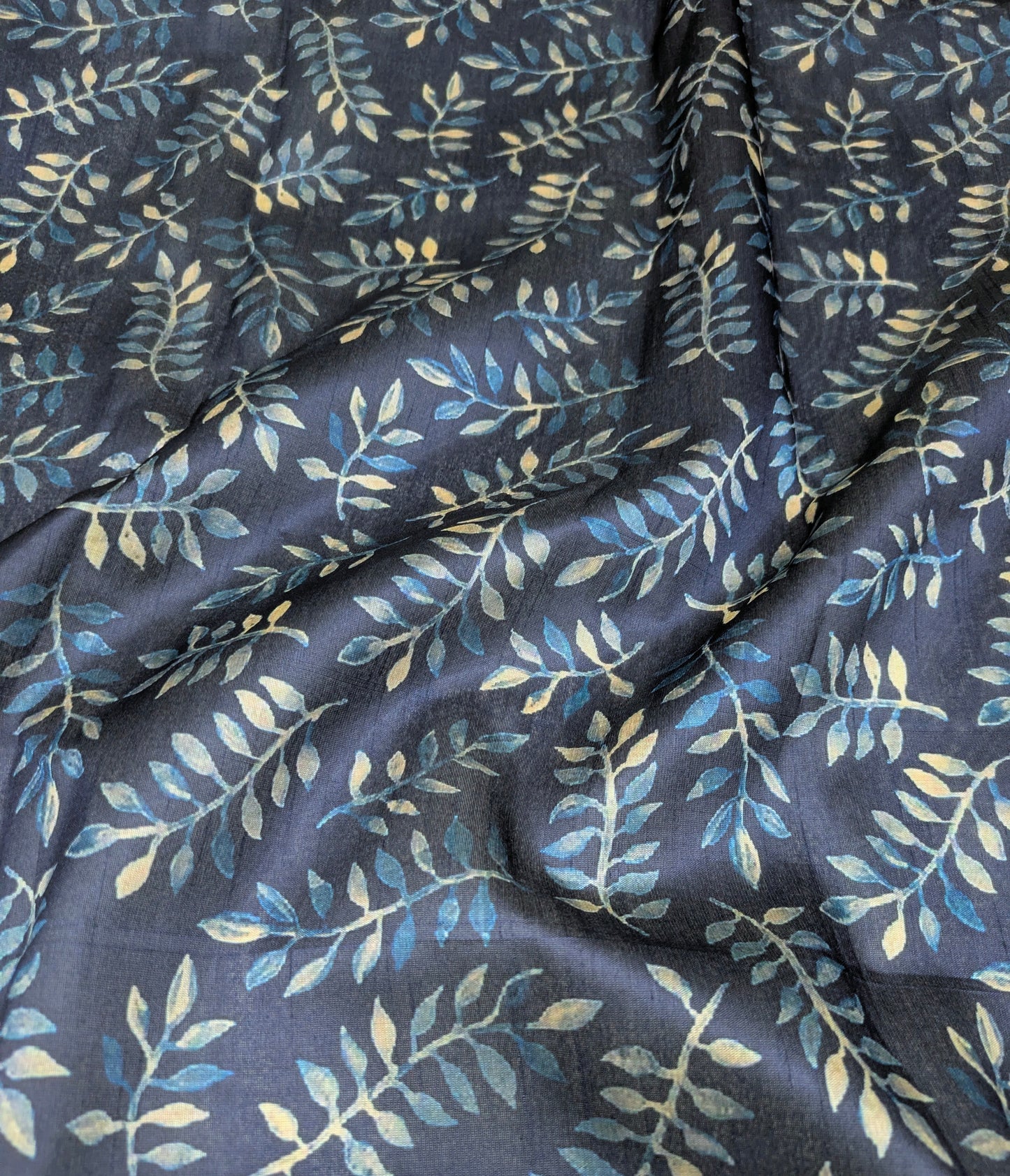Blue printed tussar silk, Wedding dress, Bridesmaid dress, Floral fabric, Wedding inspiration, Vintage fabric, Luxury fabric - NFAF806