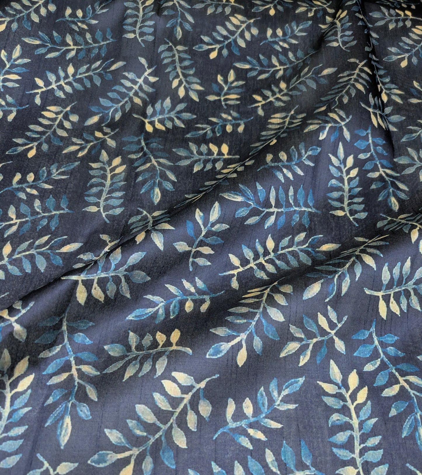 Blue printed tussar silk, Wedding dress, Bridesmaid dress, Floral fabric, Wedding inspiration, Vintage fabric, Luxury fabric - NFAF806