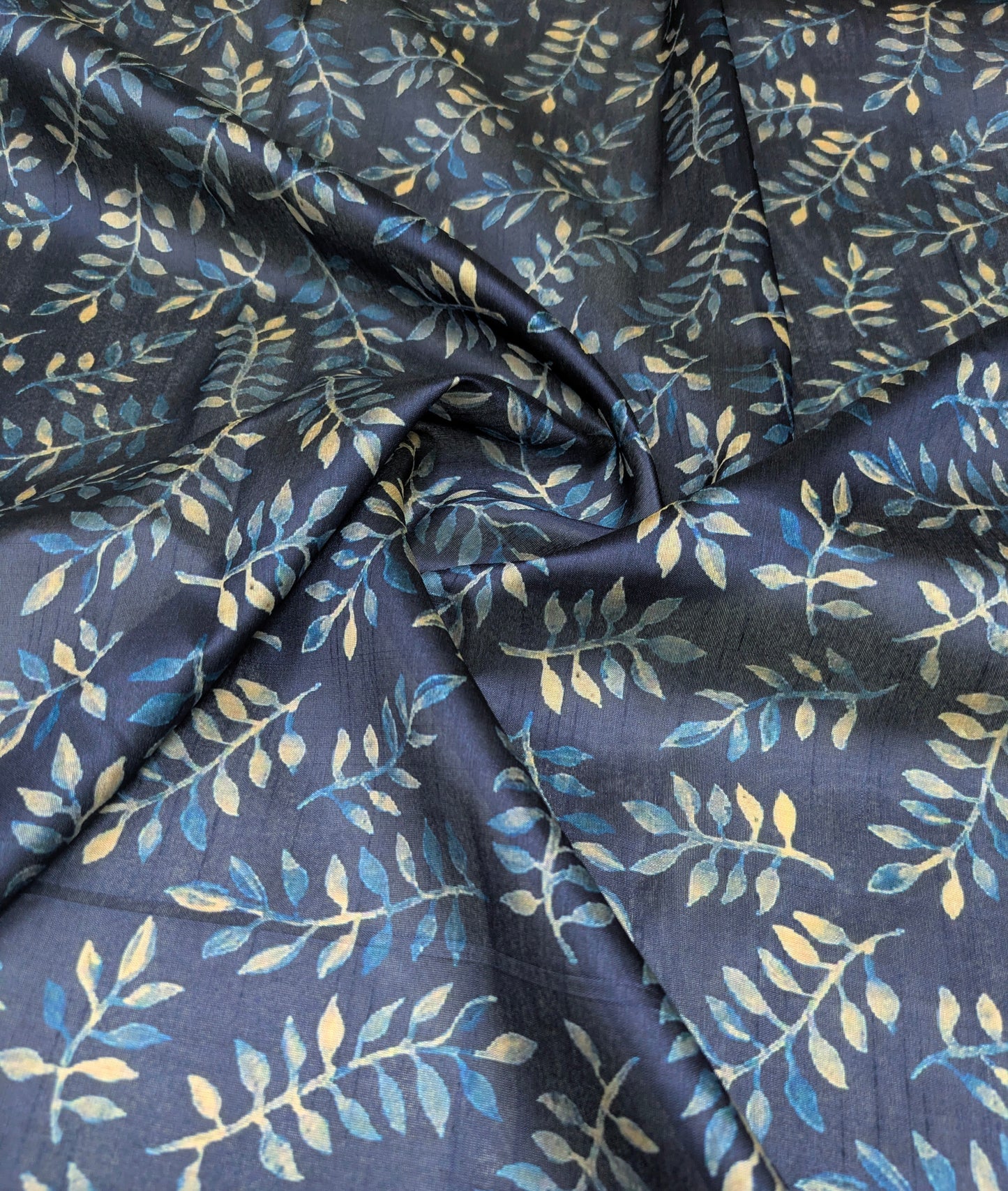 Blue printed tussar silk, Wedding dress, Bridesmaid dress, Floral fabric, Wedding inspiration, Vintage fabric, Luxury fabric - NFAF806