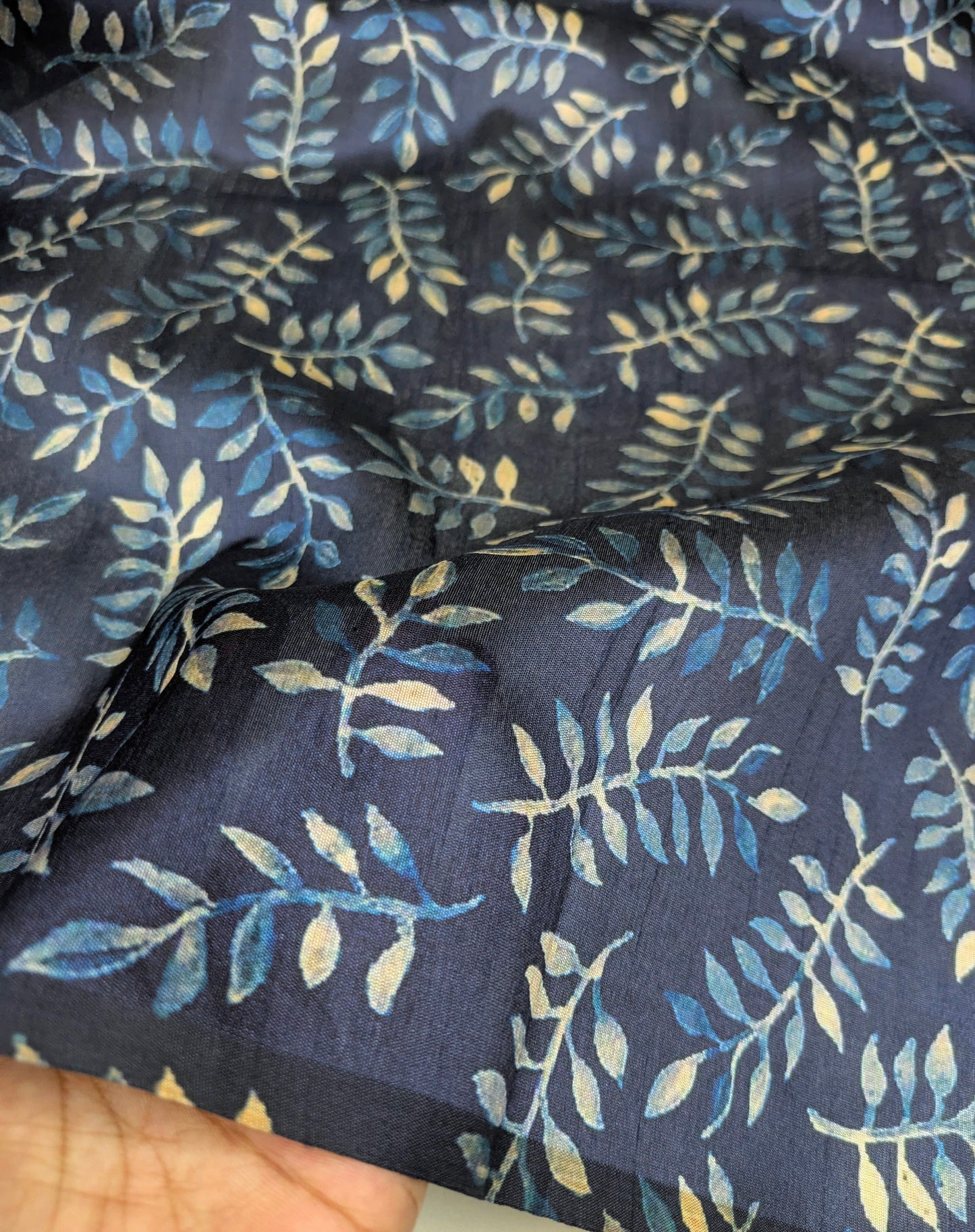 Blue printed tussar silk, Wedding dress, Bridesmaid dress, Floral fabric, Wedding inspiration, Vintage fabric, Luxury fabric - NFAF806