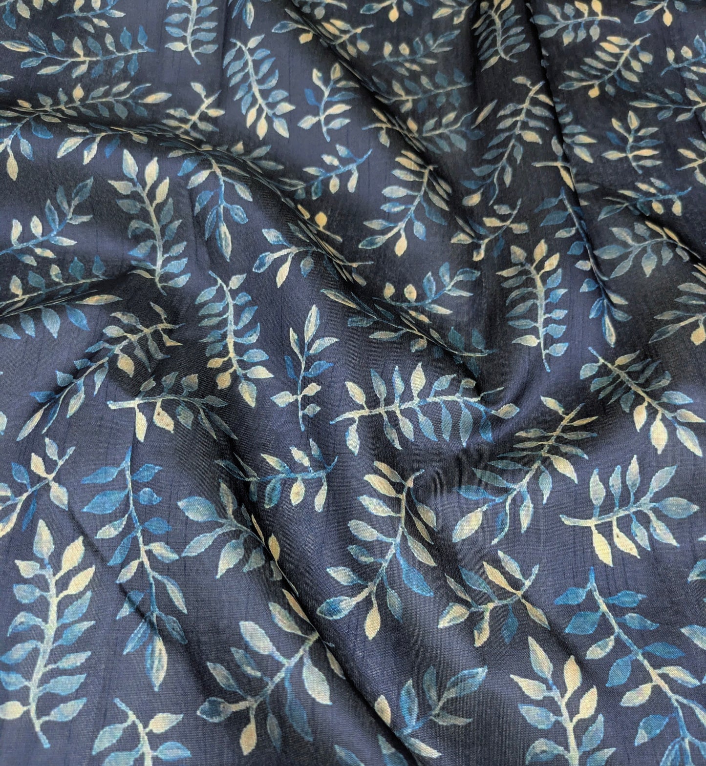 Blue printed tussar silk, Wedding dress, Bridesmaid dress, Floral fabric, Wedding inspiration, Vintage fabric, Luxury fabric - NFAF806