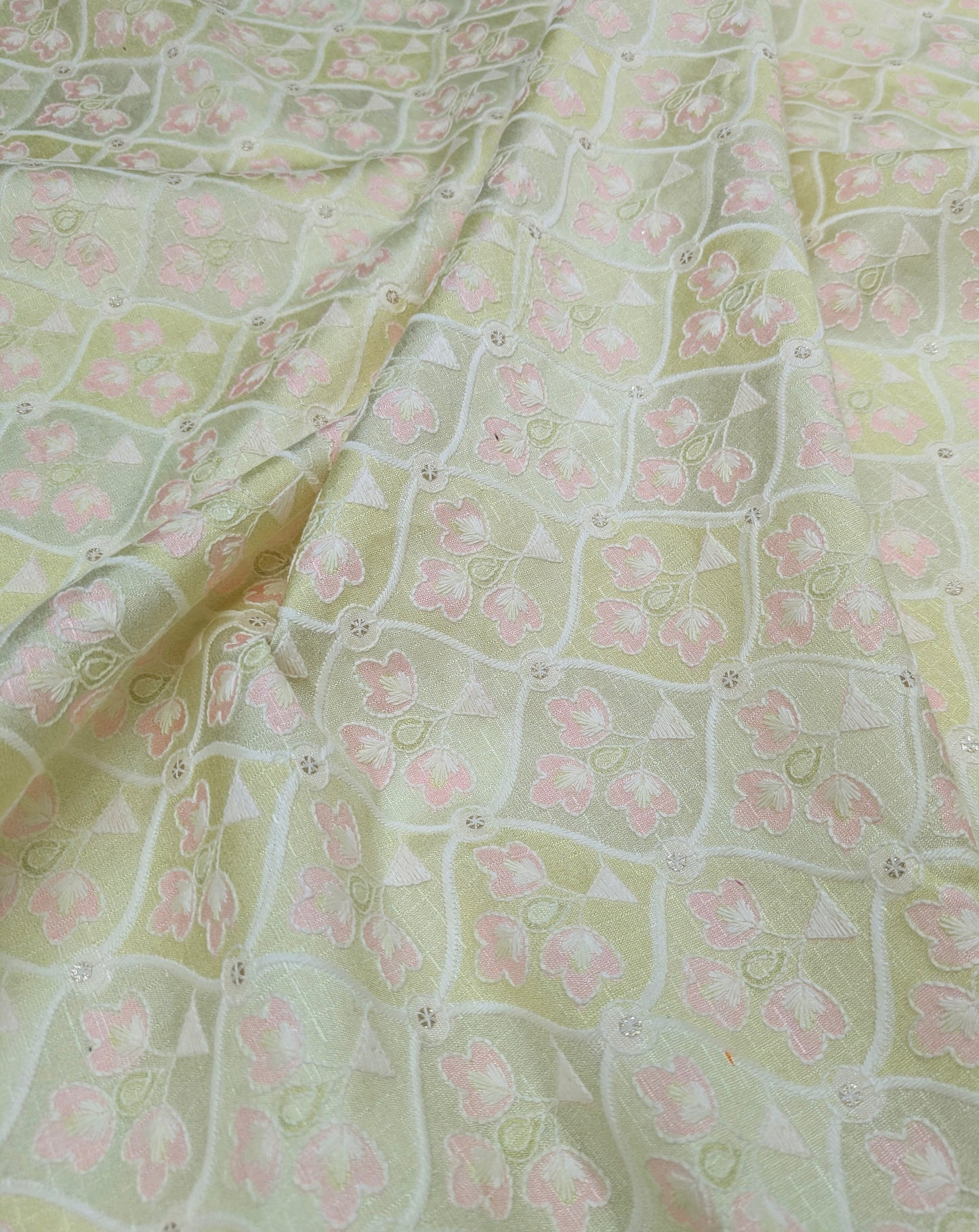 Green embroidered fabric, Wedding inspiration, Embroidery design, Royal fabric, Royal fabric, Fashion fabric, Thread embroidery - NFAF807