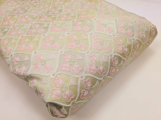 Green embroidered fabric, Wedding inspiration, Embroidery design, Royal fabric, Royal fabric, Fashion fabric, Thread embroidery - NFAF807