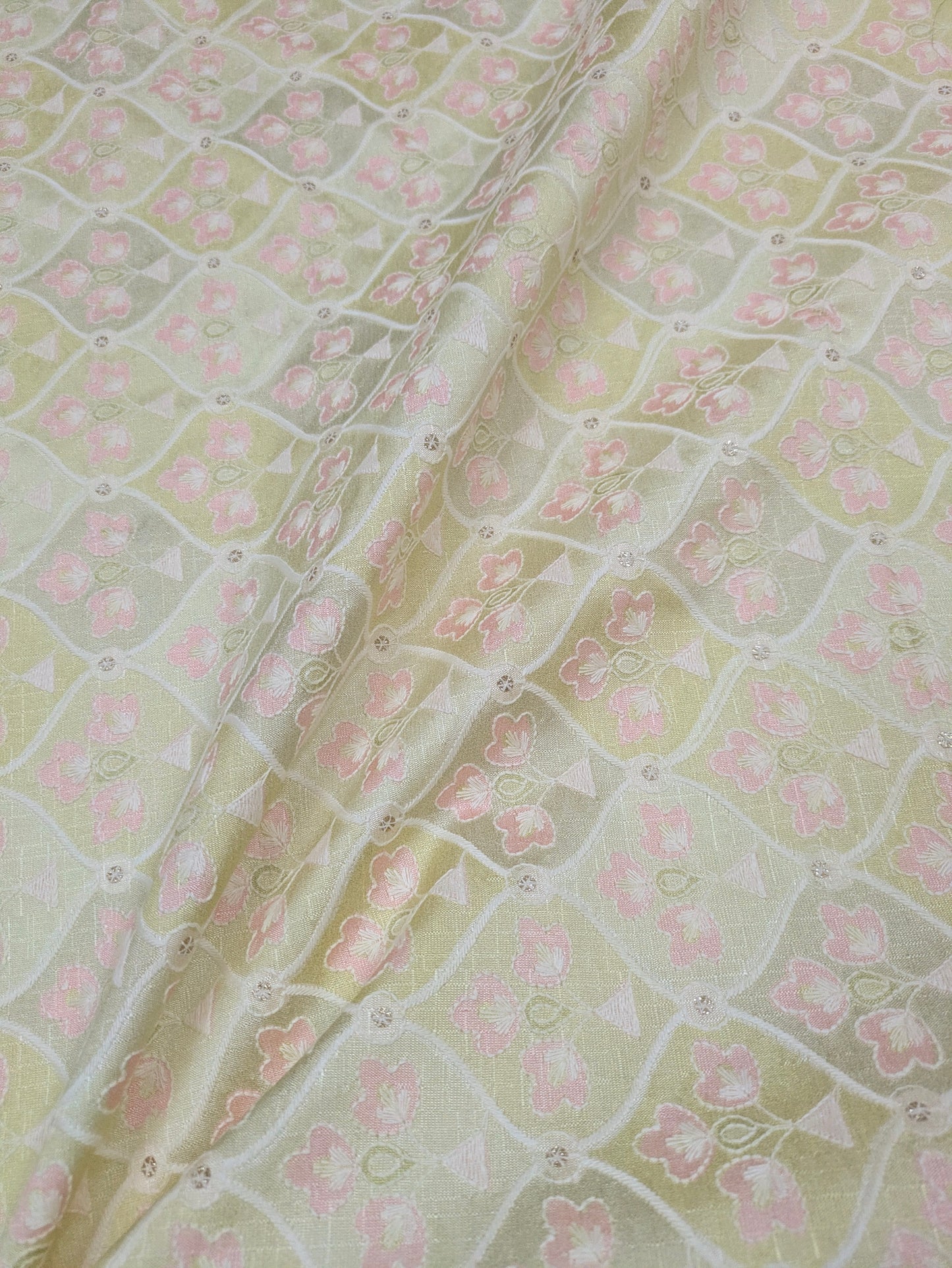 Green embroidered fabric, Wedding inspiration, Embroidery design, Royal fabric, Royal fabric, Fashion fabric, Thread embroidery - NFAF807