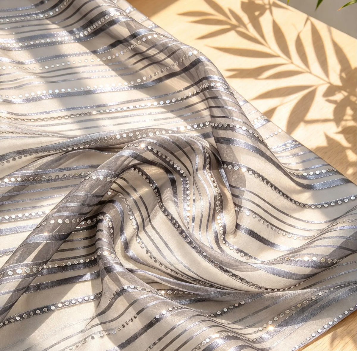 Embroidered fabric, Gray and silver organza fabric, Bridesmaid dress, Wedding dress, Fabric store, Indian fabric, Luxury fabric, Handmade - NFAF816