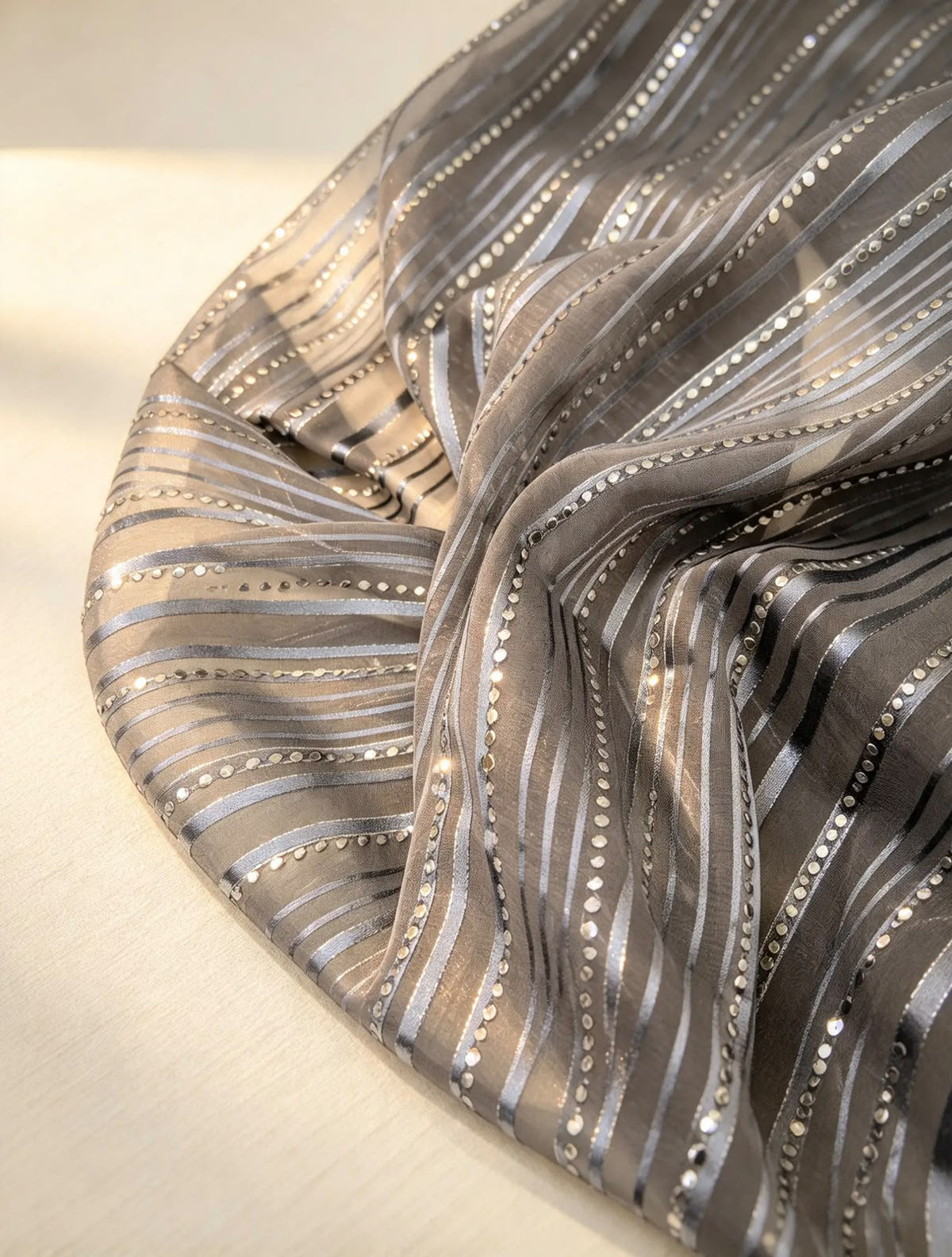 Embroidered fabric, Gray and silver organza fabric, Bridesmaid dress, Wedding dress, Fabric store, Indian fabric, Luxury fabric, Handmade - NFAF816