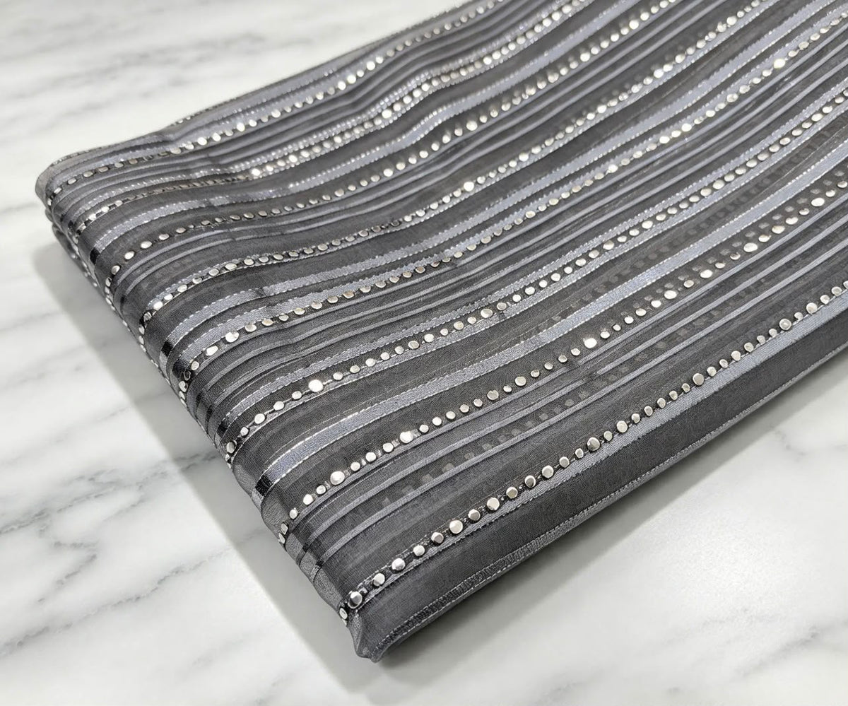 Embroidered fabric, Gray and silver organza fabric, Bridesmaid dress, Wedding dress, Fabric store, Indian fabric, Luxury fabric, Handmade - NFAF816