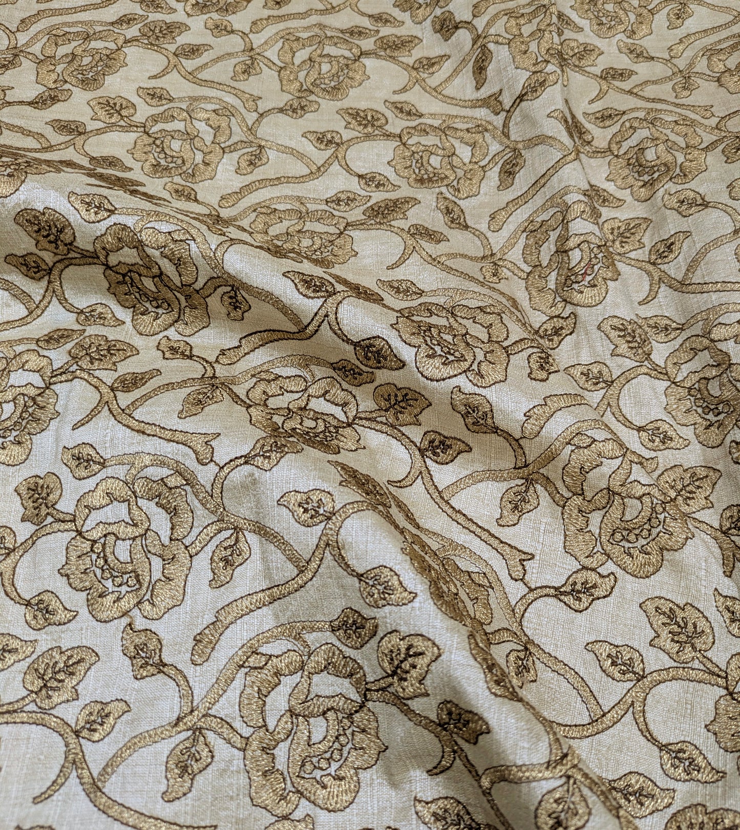 Beige Embroidered Fabric, Wedding inspiration, Designer fabric, Floral design, Embroidery design, Luxury fabric, Fashion fabric - NFAF825