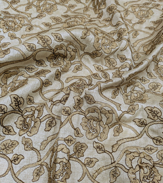 Beige Embroidered Fabric, Wedding inspiration, Designer fabric, Floral design, Embroidery design, Luxury fabric, Fashion fabric - NFAF825