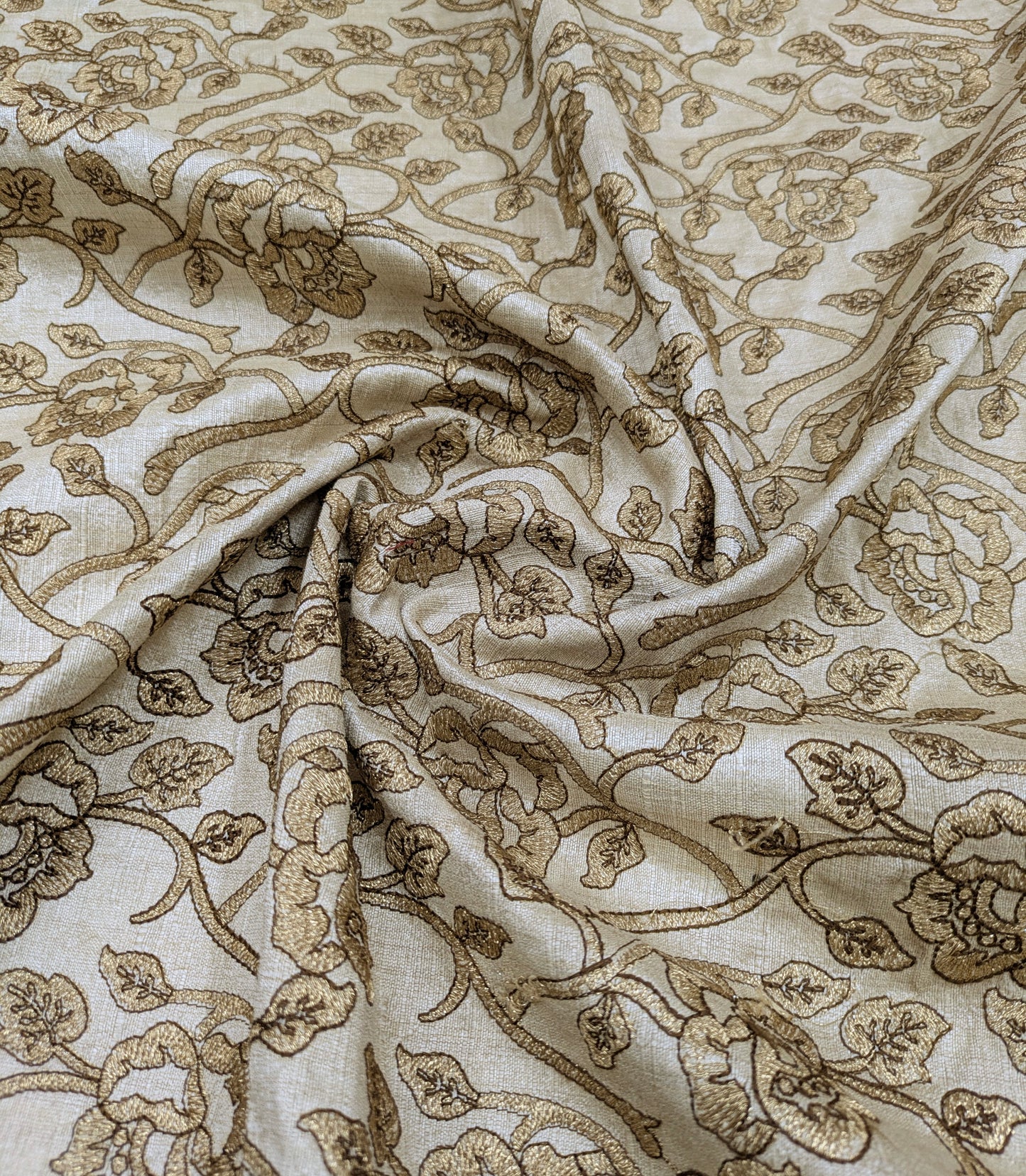 Beige Embroidered Fabric, Wedding inspiration, Designer fabric, Floral design, Embroidery design, Luxury fabric, Fashion fabric - NFAF825