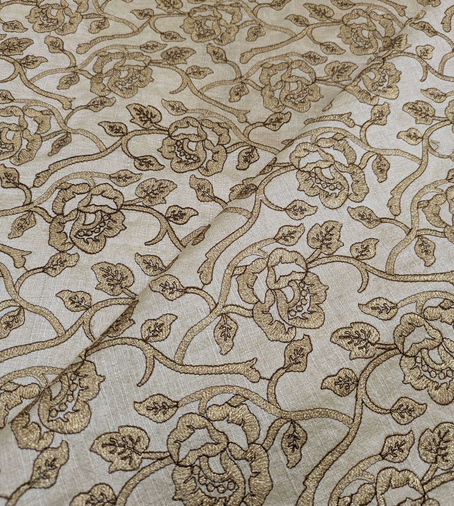 Beige Embroidered Fabric, Wedding inspiration, Designer fabric, Floral design, Embroidery design, Luxury fabric, Fashion fabric - NFAF825
