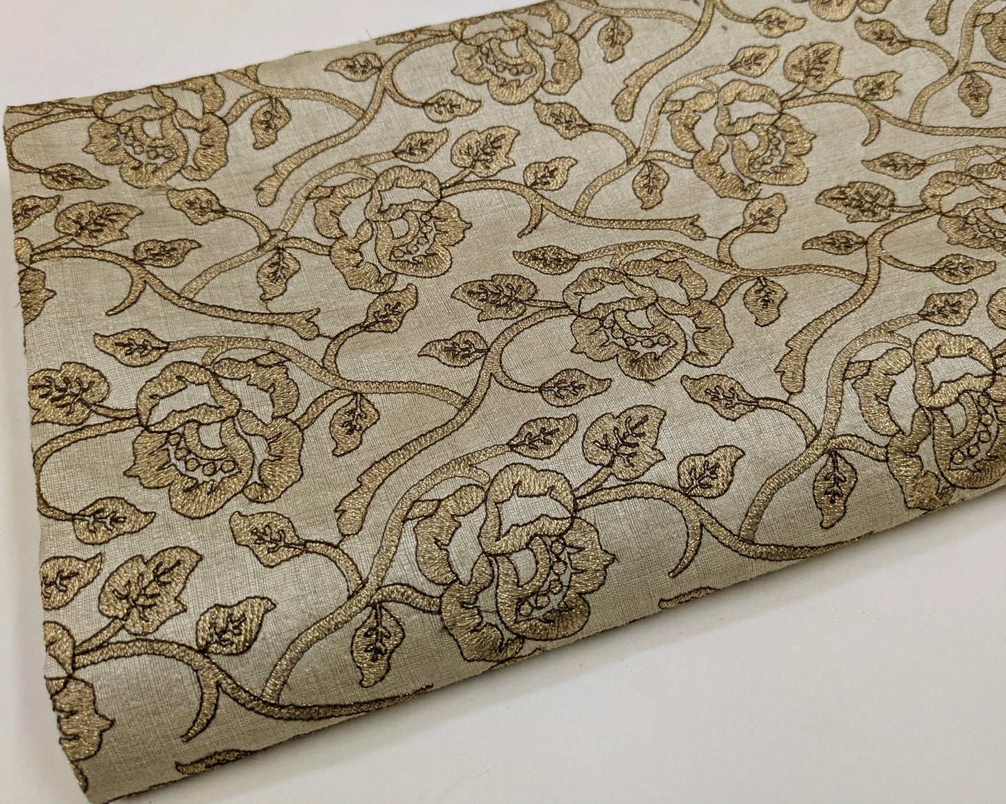 Beige Embroidered Fabric, Wedding inspiration, Designer fabric, Floral design, Embroidery design, Luxury fabric, Fashion fabric - NFAF825