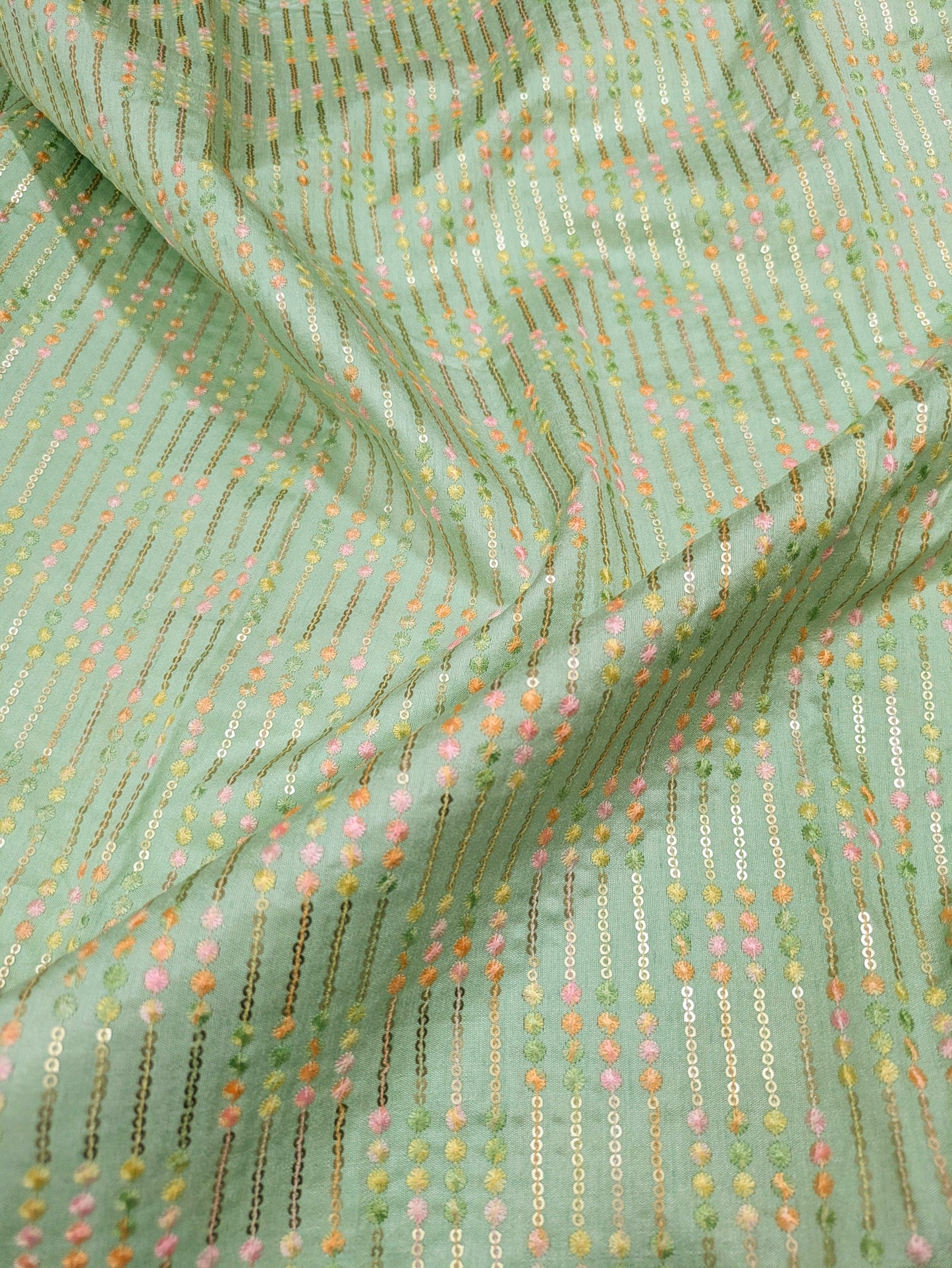 Embroidered fabric, See green Wedding inspiration fabric, Fashion fabric, Luxury fabric, Bridesmaid dress, Thread embroidery, Luxury fabric - NFAF840