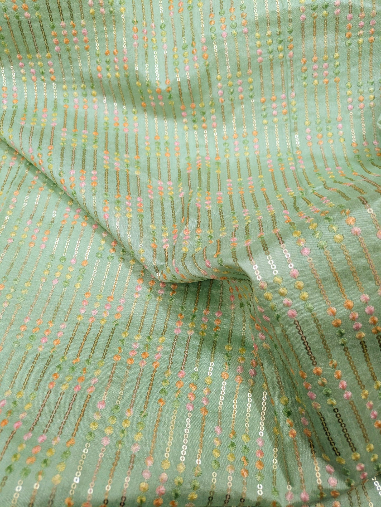 Embroidered fabric, See green Wedding inspiration fabric, Fashion fabric, Luxury fabric, Bridesmaid dress, Thread embroidery, Luxury fabric - NFAF840