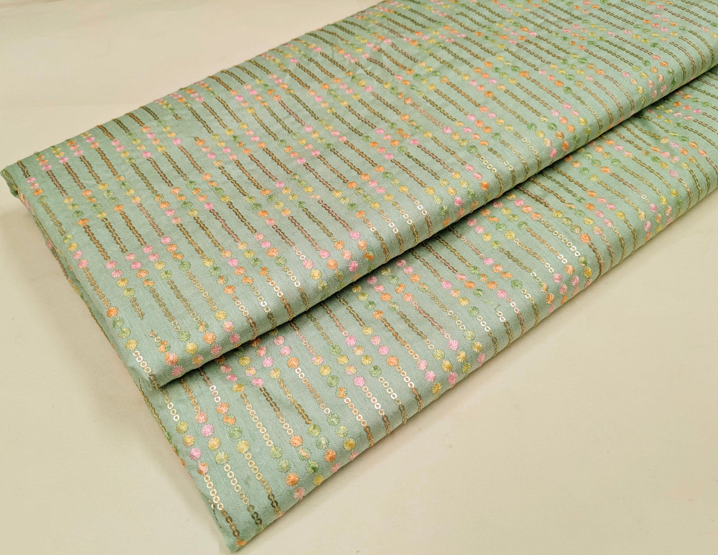 Embroidered fabric, See green Wedding inspiration fabric, Fashion fabric, Luxury fabric, Bridesmaid dress, Thread embroidery, Luxury fabric - NFAF840