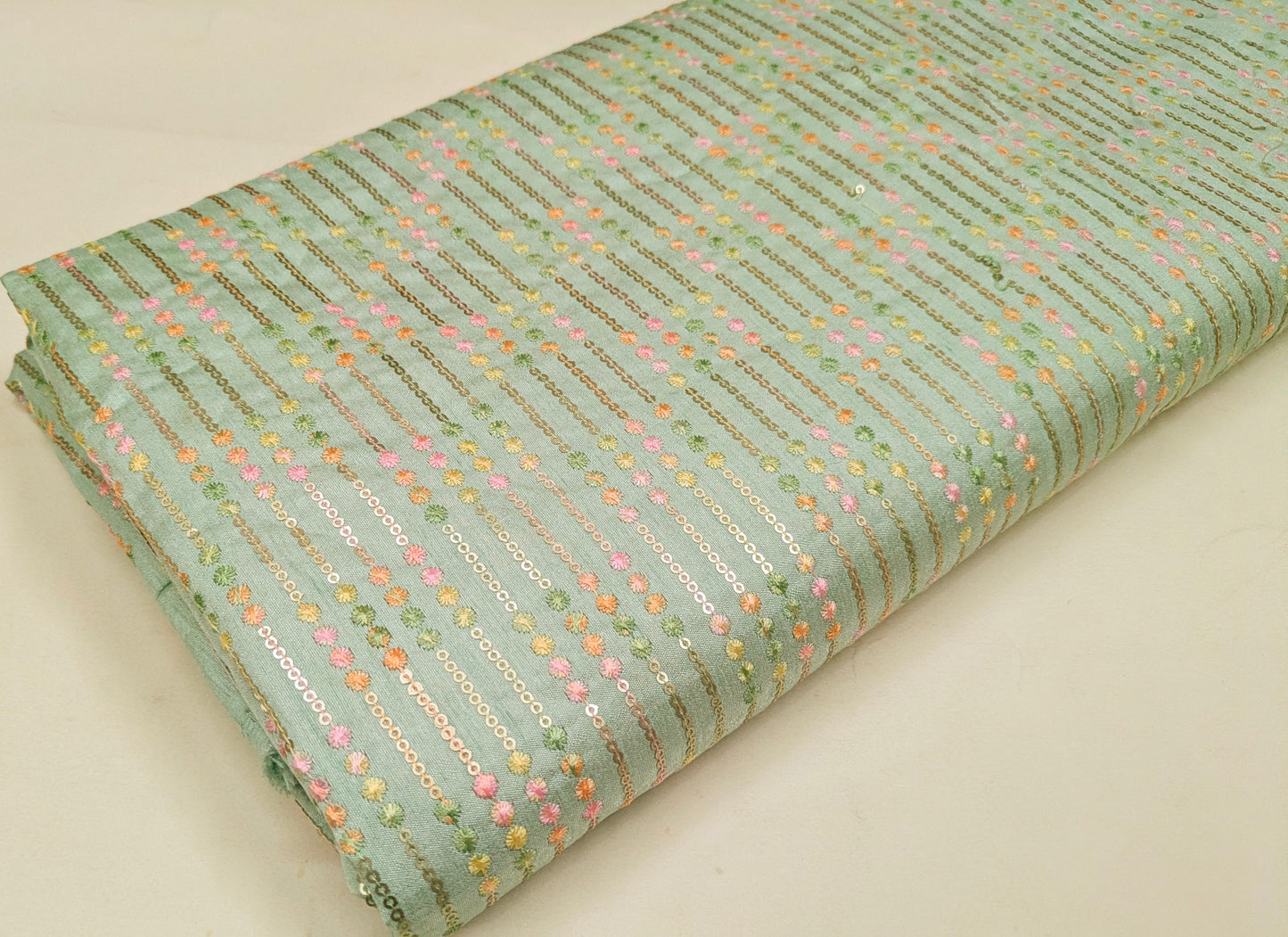 Embroidered fabric, See green Wedding inspiration fabric, Fashion fabric, Luxury fabric, Bridesmaid dress, Thread embroidery, Luxury fabric - NFAF840