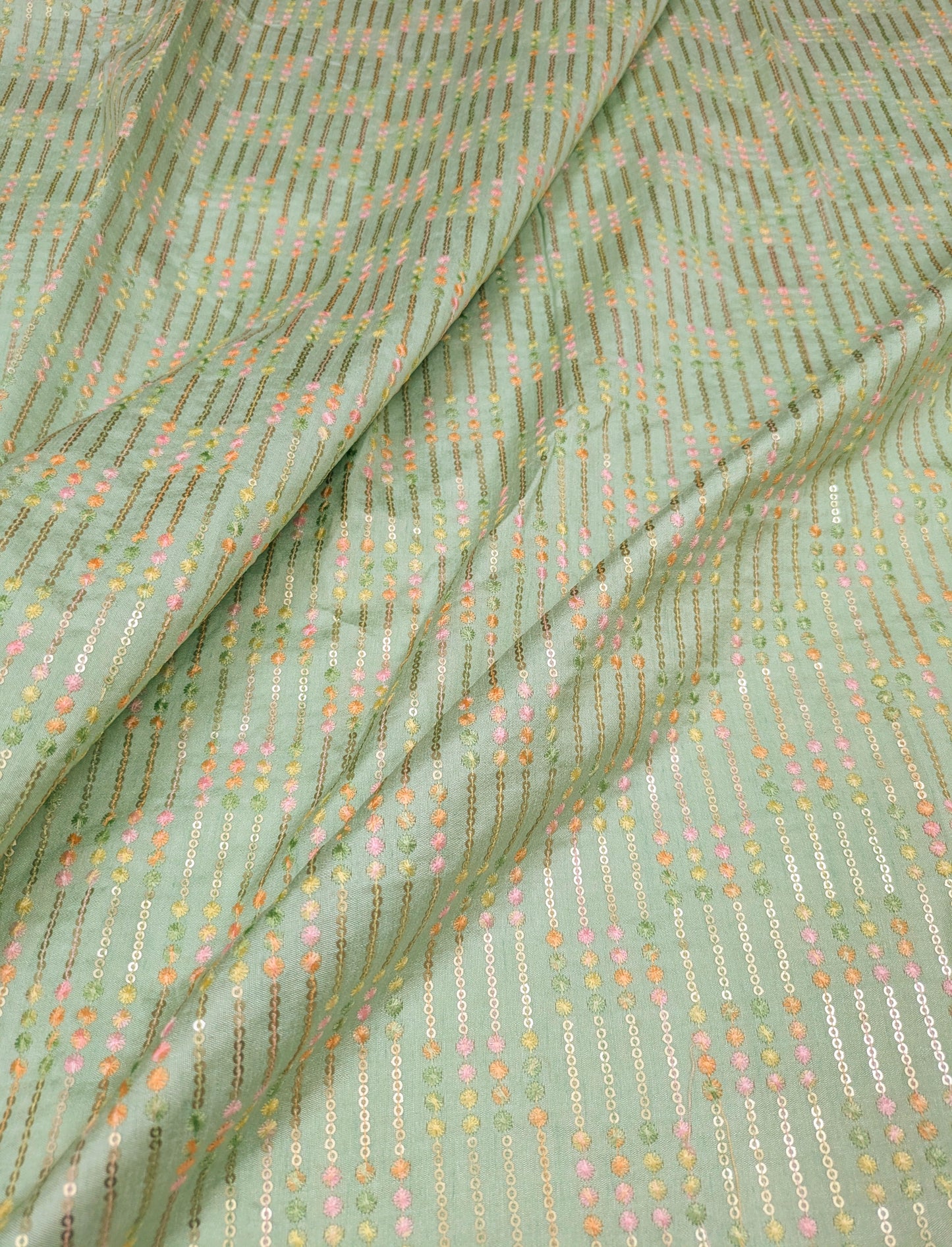 Embroidered fabric, See green Wedding inspiration fabric, Fashion fabric, Luxury fabric, Bridesmaid dress, Thread embroidery, Luxury fabric - NFAF840