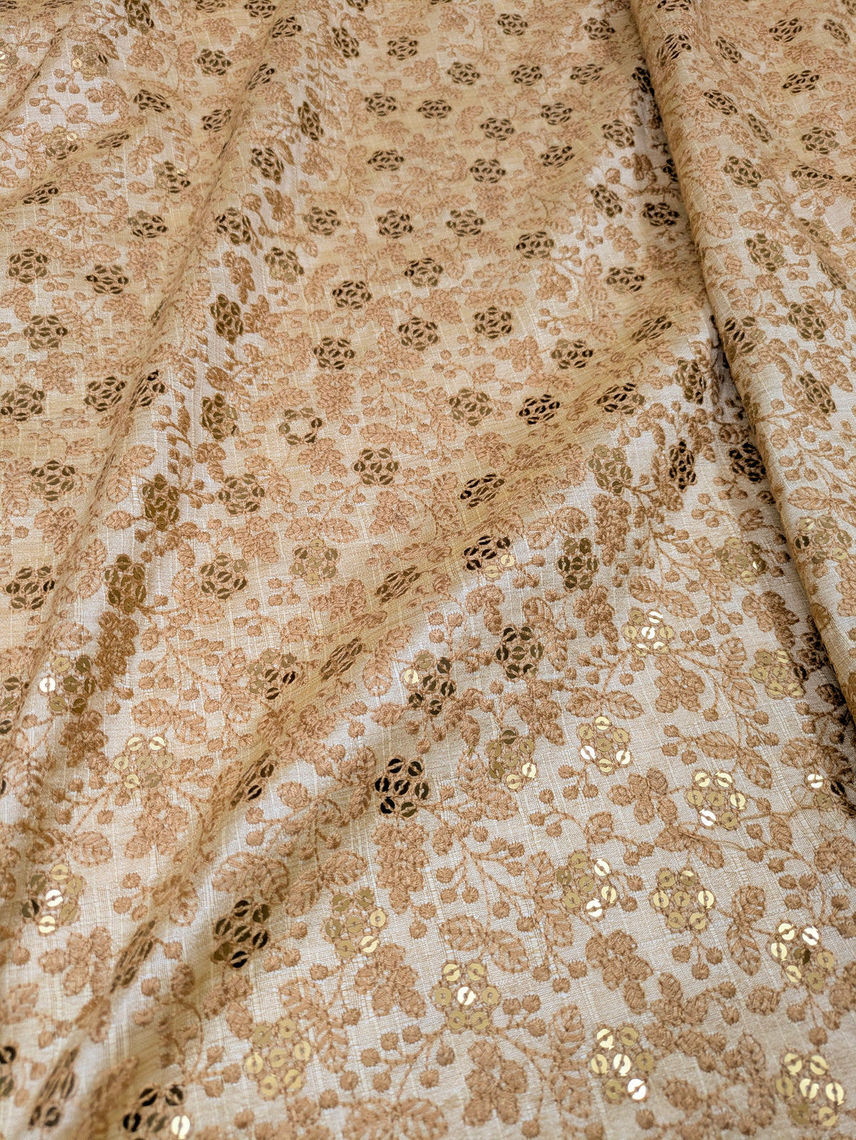 Beige Embroidered fabric, Wedding inspiration, Embroidery design, Thread embroidery, Gold fabric, Haute couture - NFAF845