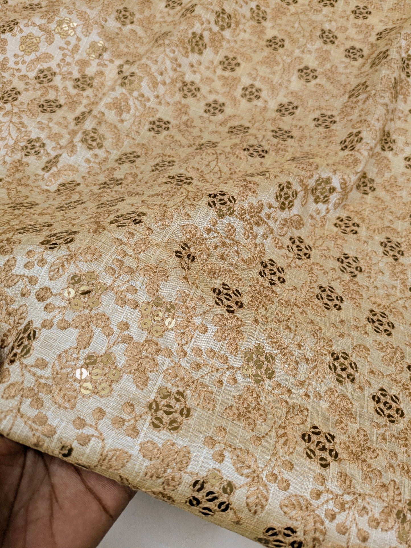 Beige Embroidered fabric, Wedding inspiration, Embroidery design, Thread embroidery, Gold fabric, Haute couture - NFAF845