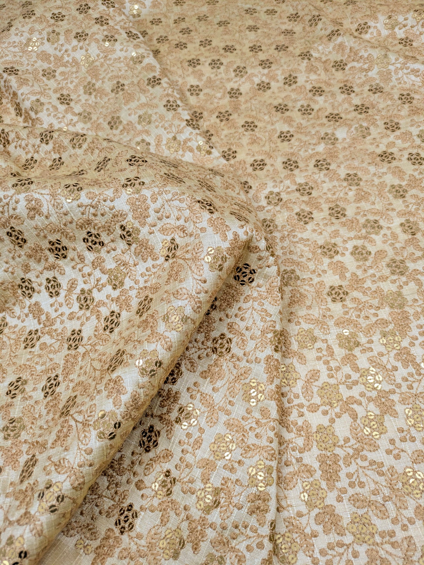 Beige Embroidered fabric, Wedding inspiration, Embroidery design, Thread embroidery, Gold fabric, Haute couture - NFAF845