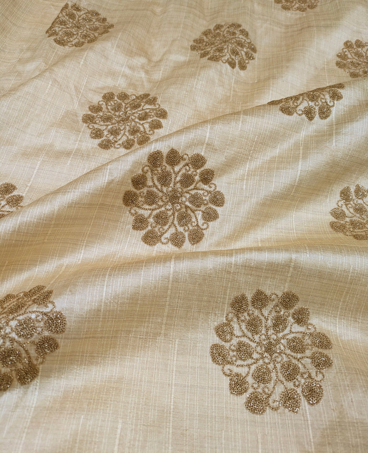 Beige embroidered fabric, Handmade, Gold flower, Fabric store, Luxury fabric, Wedding dress, Bridesmaid dress, Couture fashion - NFAF850