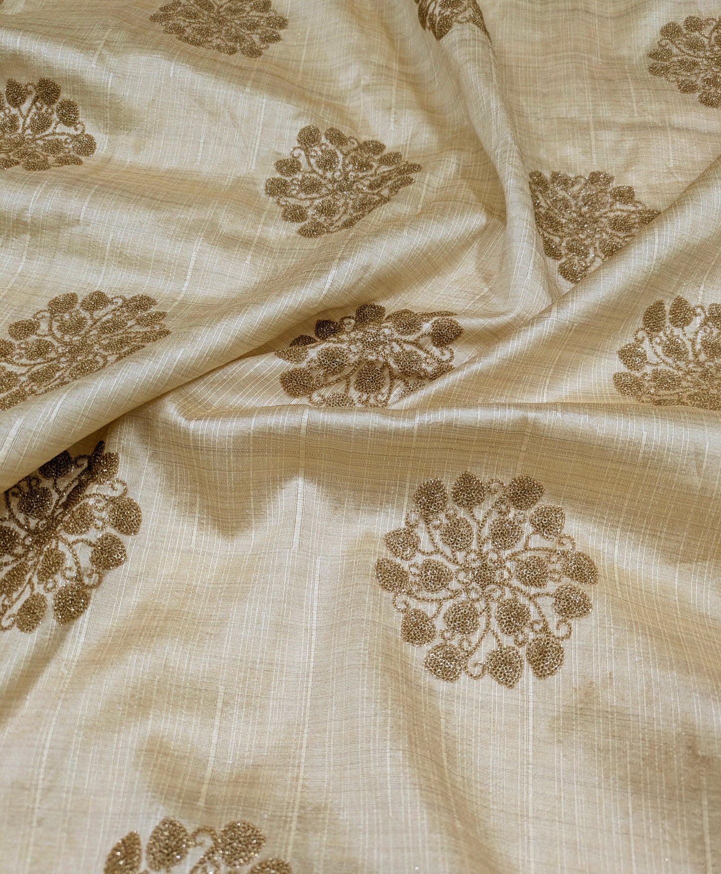 Beige embroidered fabric, Handmade, Gold flower, Fabric store, Luxury fabric, Wedding dress, Bridesmaid dress, Couture fashion - NFAF850