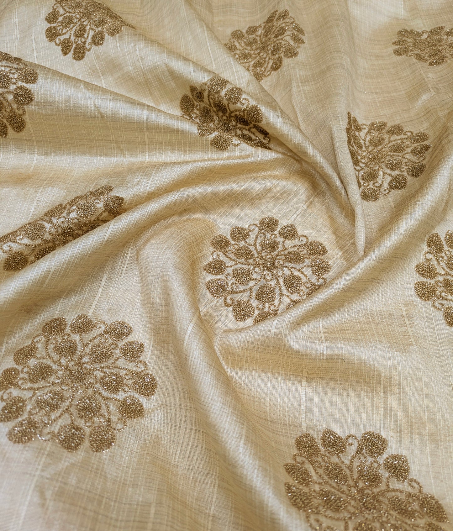 Beige embroidered fabric, Handmade, Gold flower, Fabric store, Luxury fabric, Wedding dress, Bridesmaid dress, Couture fashion - NFAF850