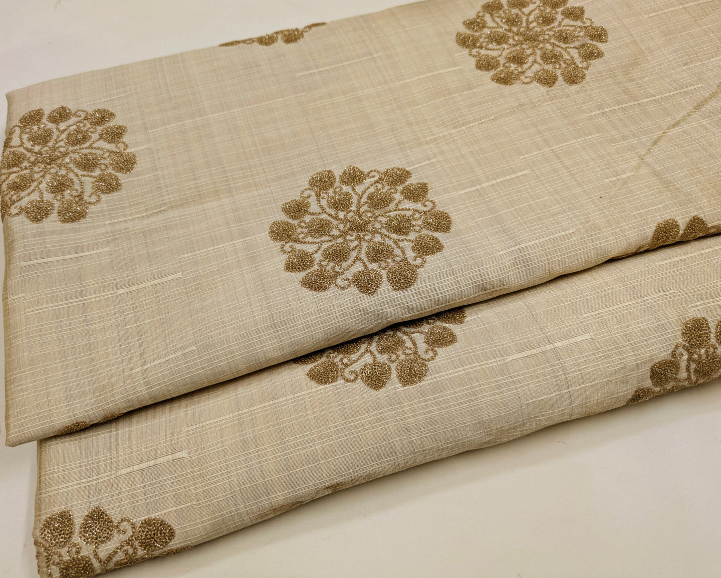Beige embroidered fabric, Handmade, Gold flower, Fabric store, Luxury fabric, Wedding dress, Bridesmaid dress, Couture fashion - NFAF850