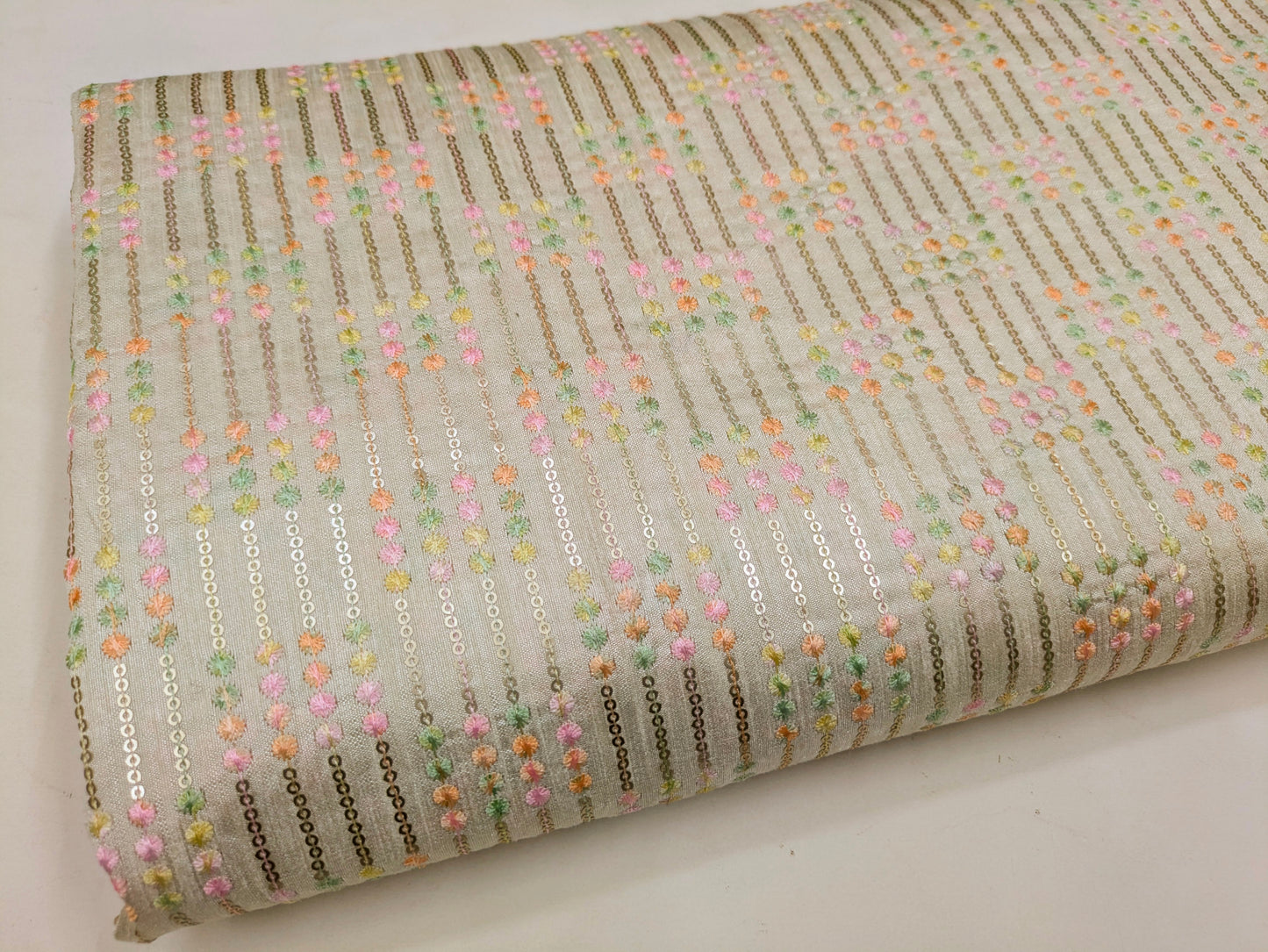 Ivory embroidered fabric, Gold fabric, Luxury fabric, Wedding inspiration, Indian fabric, Thread embroidery, Embroidery design, Handmade - NFAF851
