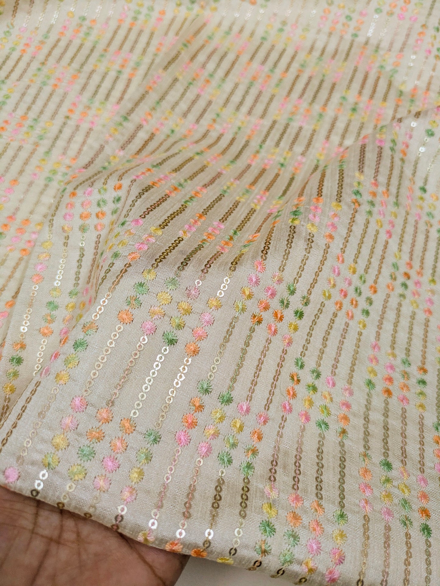 Ivory embroidered fabric, Gold fabric, Luxury fabric, Wedding inspiration, Indian fabric, Thread embroidery, Embroidery design, Handmade - NFAF851