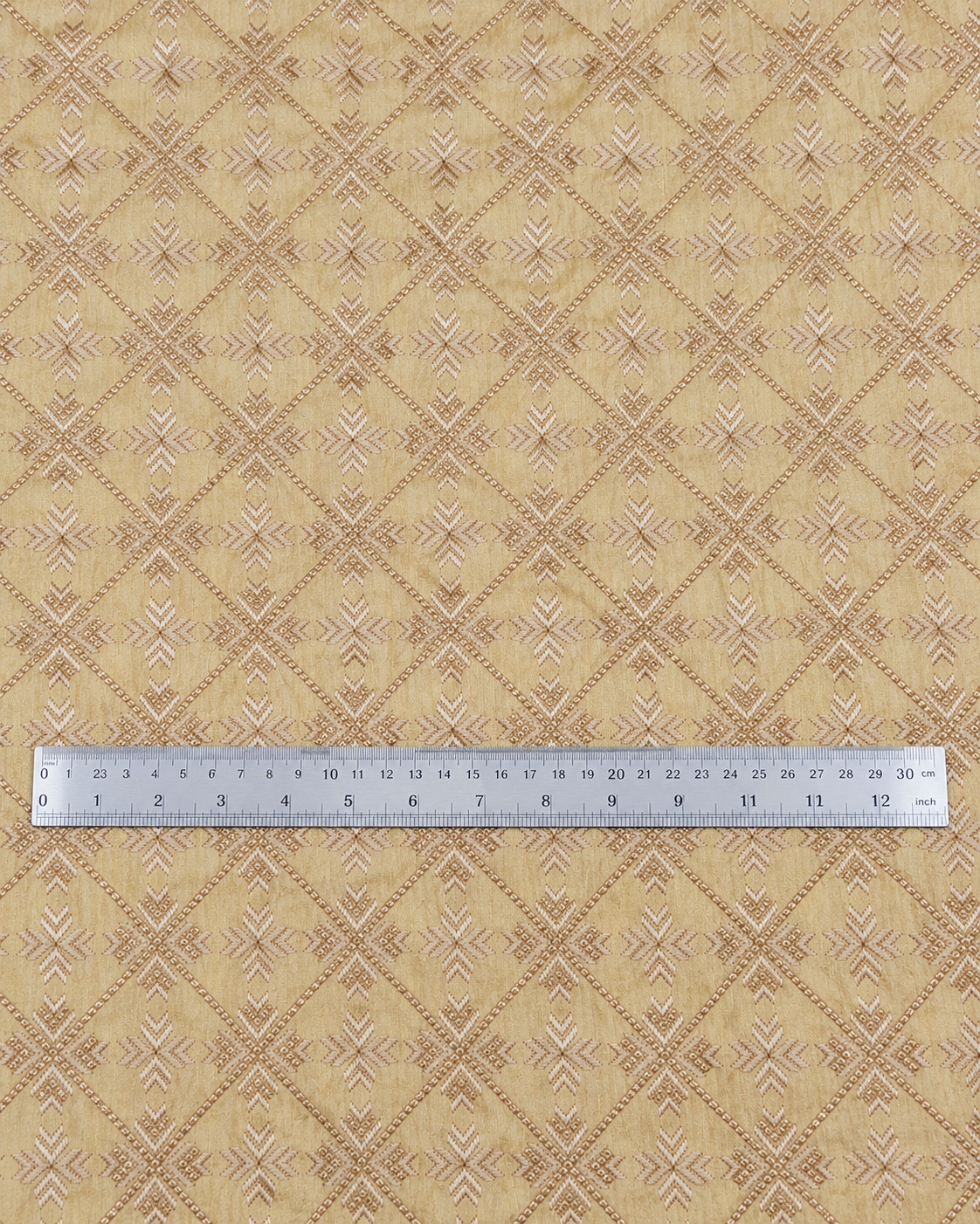 Beige embroidered fabric, Wedding dress, Indian fabric, Thread embroidery, Gold flower, Handmade, Haute couture - NFAF858