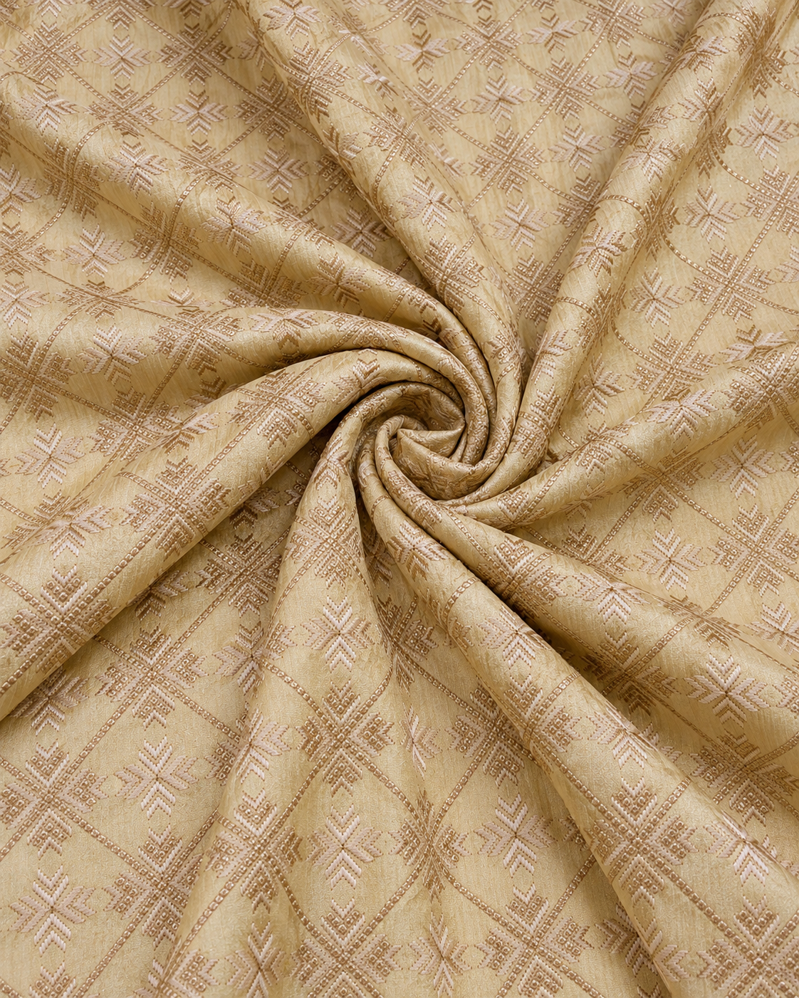 Beige embroidered fabric, Wedding dress, Indian fabric, Thread embroidery, Gold flower, Handmade, Haute couture - NFAF858
