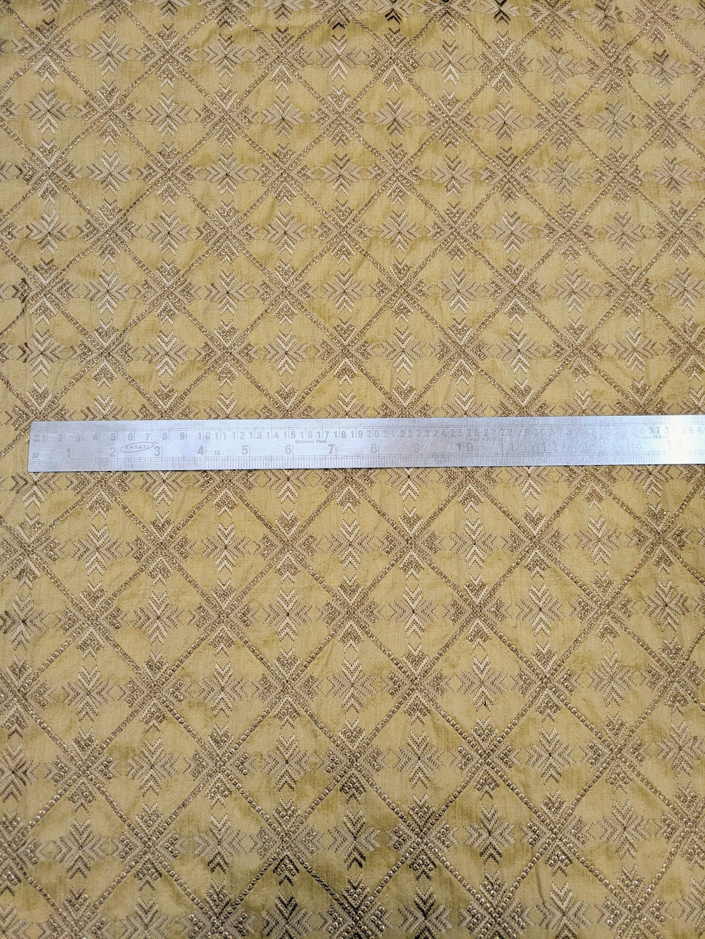 Beige embroidered fabric, Wedding dress, Indian fabric, Thread embroidery, Gold flower, Handmade, Haute couture - NFAF858