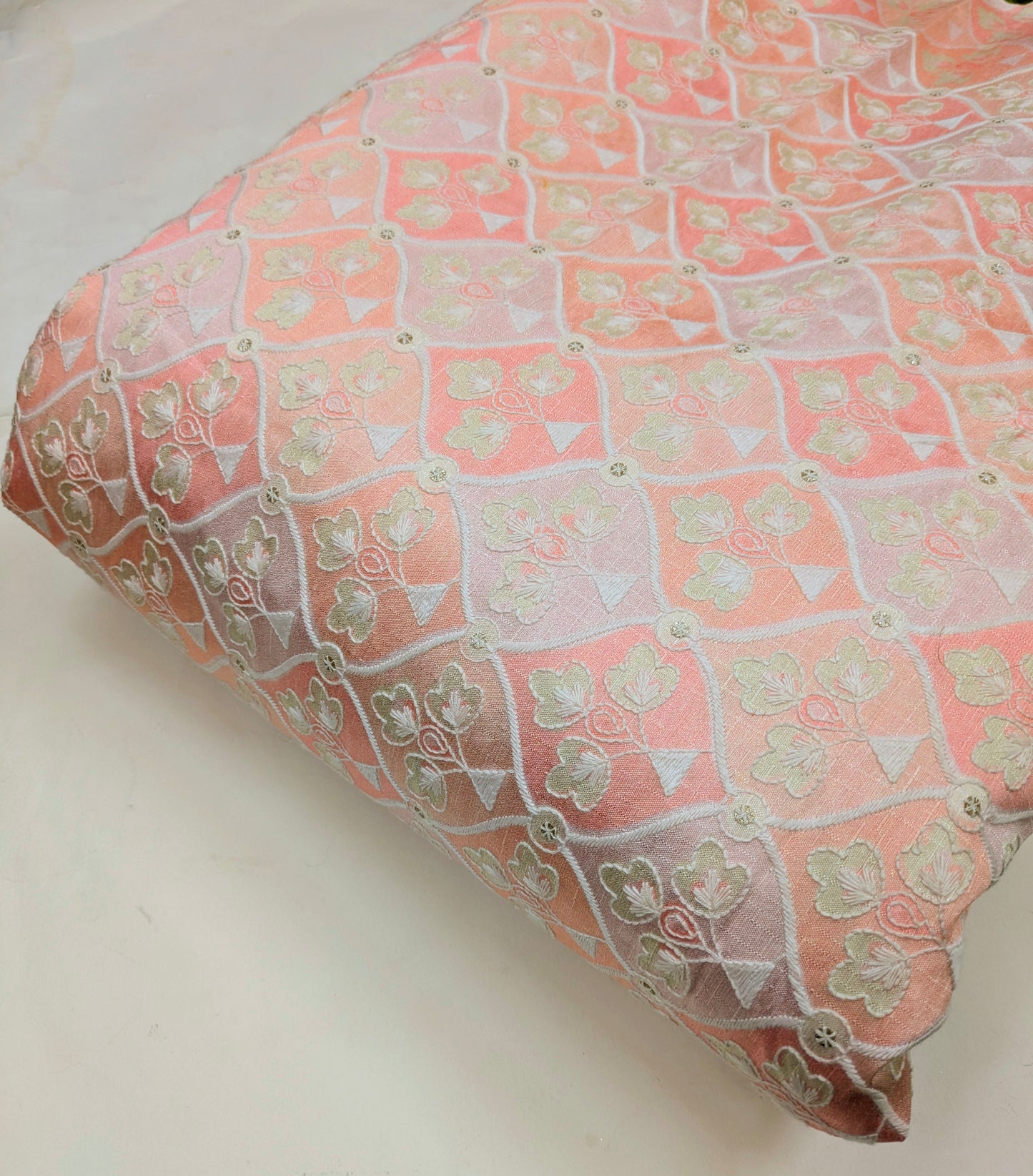 Peach embroidered fabric, Thread embroidery, Bridesmaid dress, Wedding dress, Embroidery art, Luxury fabric, Indian fabric - NFAF869