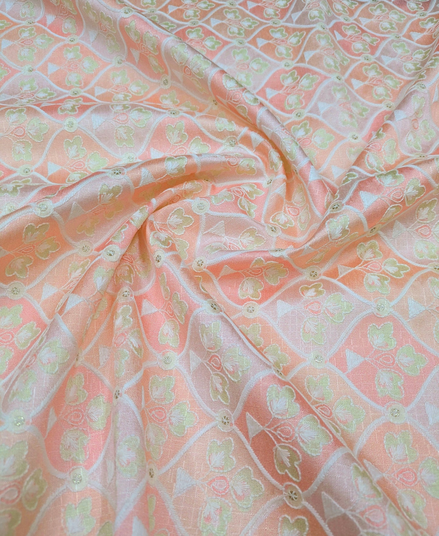 Peach embroidered fabric, Thread embroidery, Bridesmaid dress, Wedding dress, Embroidery art, Luxury fabric, Indian fabric - NFAF869